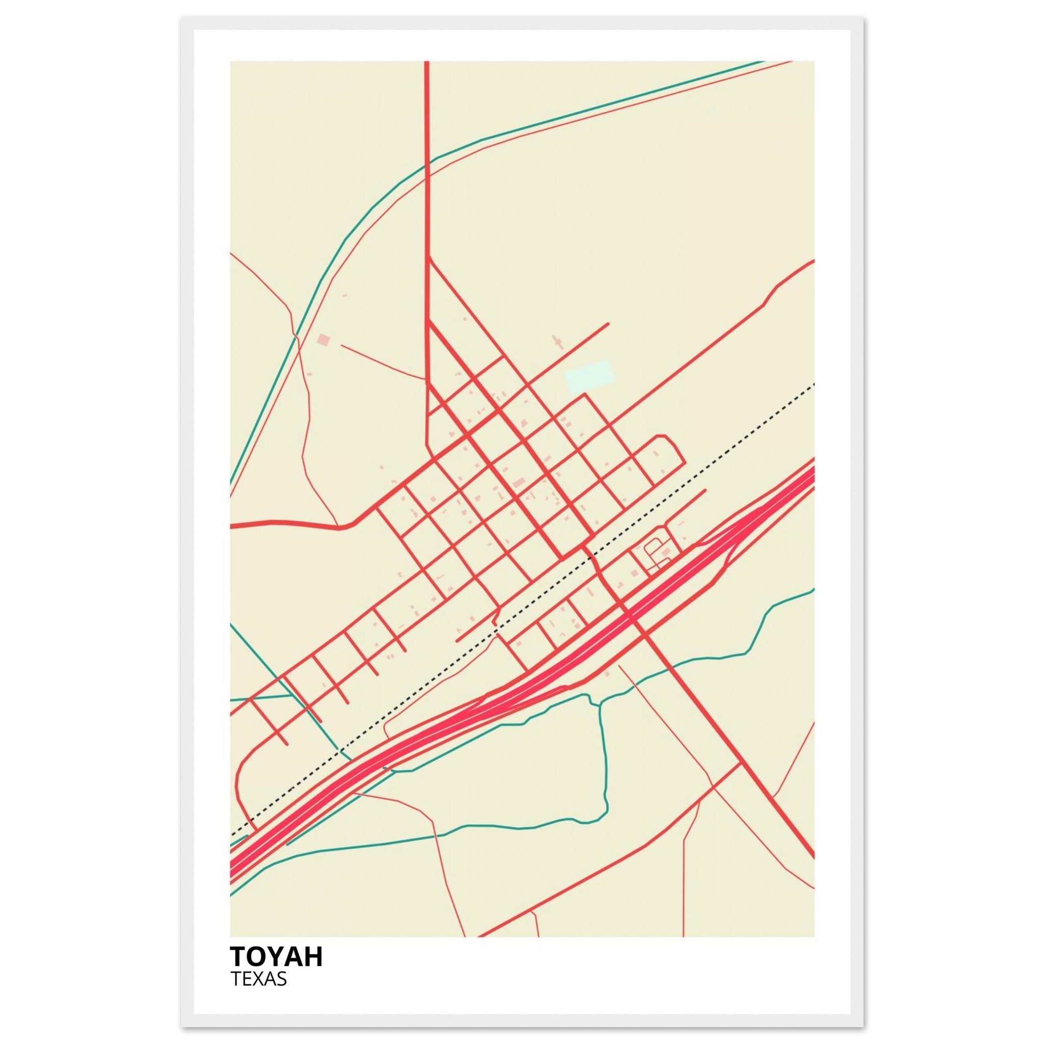 Toyah Texas City Map Poster | Custom Map Art Print - Ink And Atlas