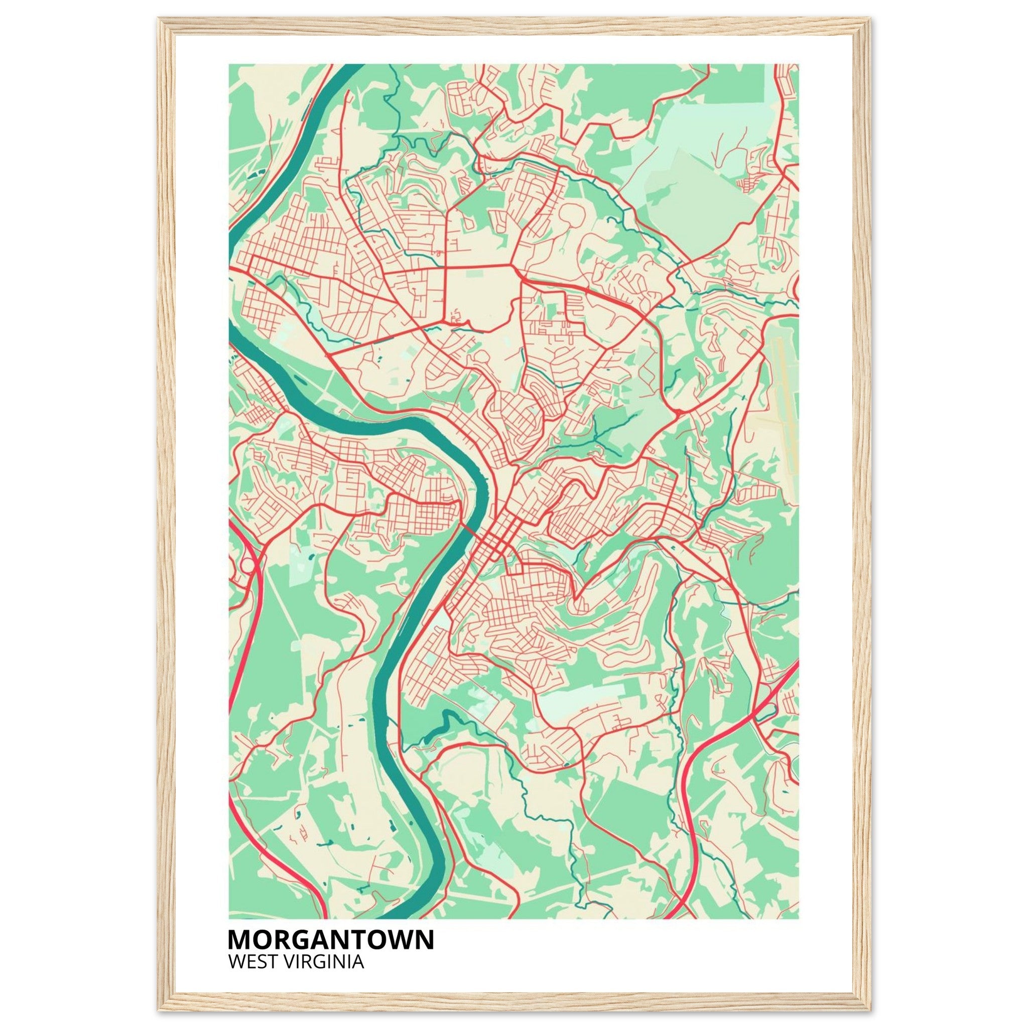 Morgantown West Virginia City Map Poster | Custom Map Art Print - Ink And Atlas