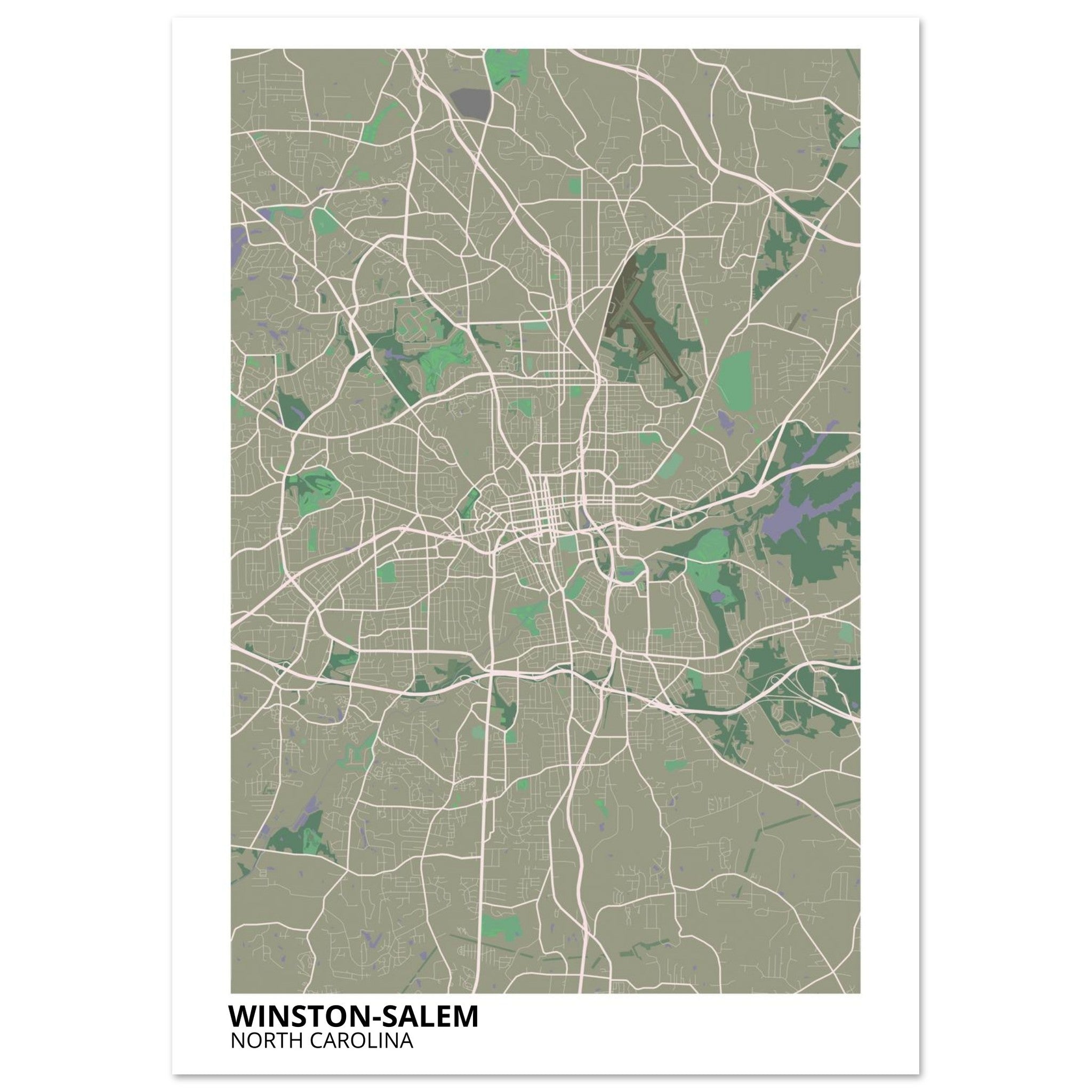 Winston - Salem North Carolina City Map Poster | Custom Map Art Print - Ink And Atlas