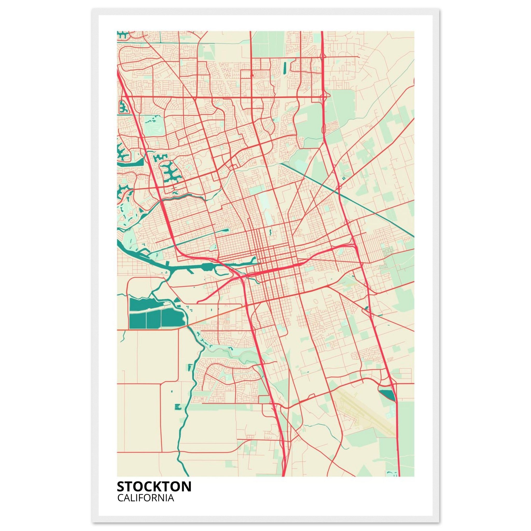 Stockton California City Map Poster | Custom Map Art Print - Ink And Atlas