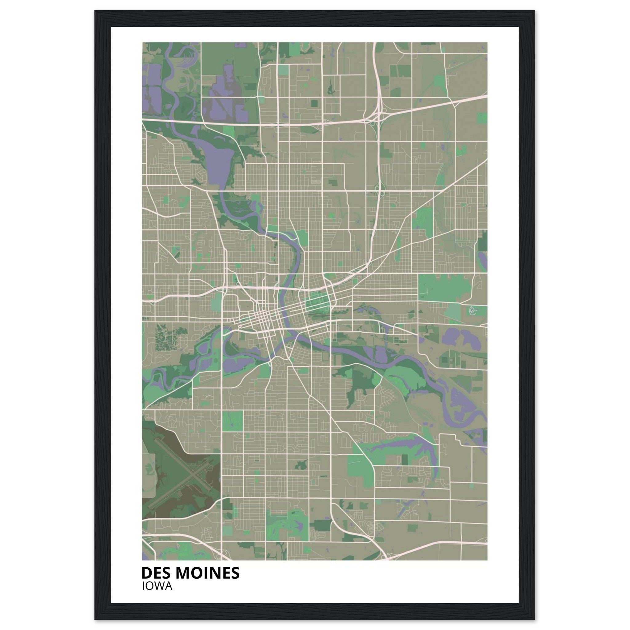 des moines map poster print