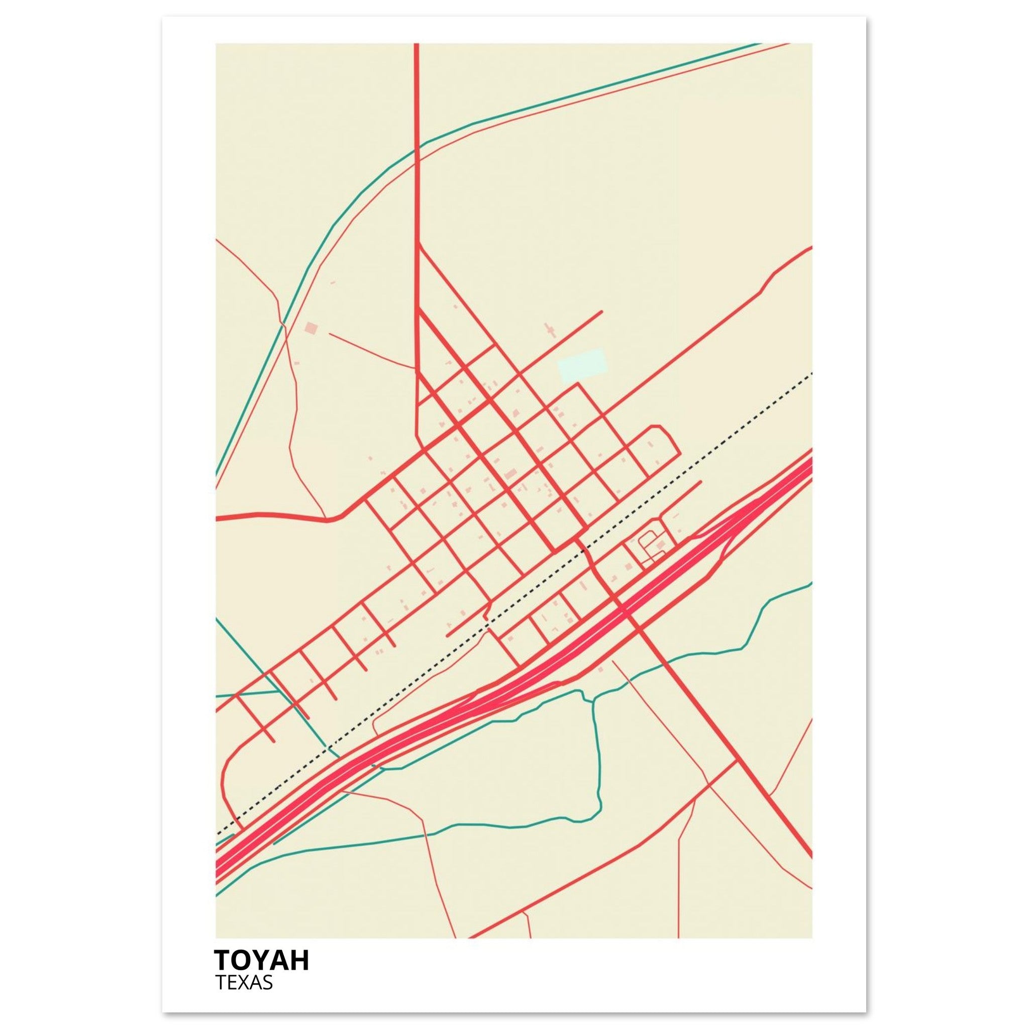 Toyah Texas City Map Poster | Custom Map Art Print - Ink And Atlas