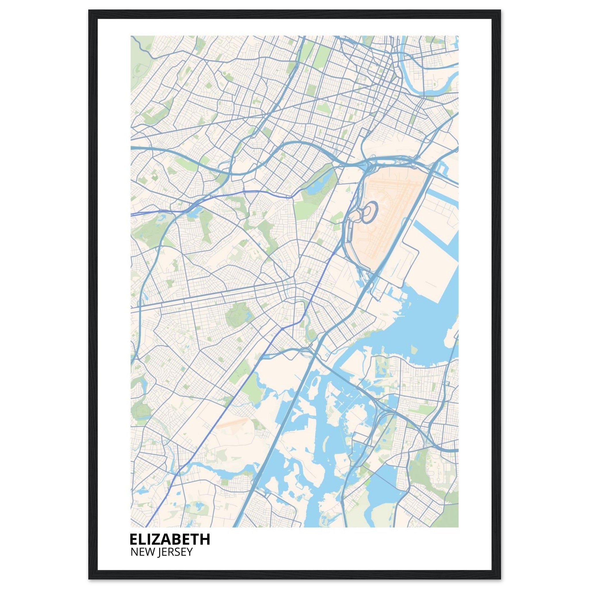 Elizabeth New Jersey City Map Poster | Custom Map Art Print - Ink And Atlas