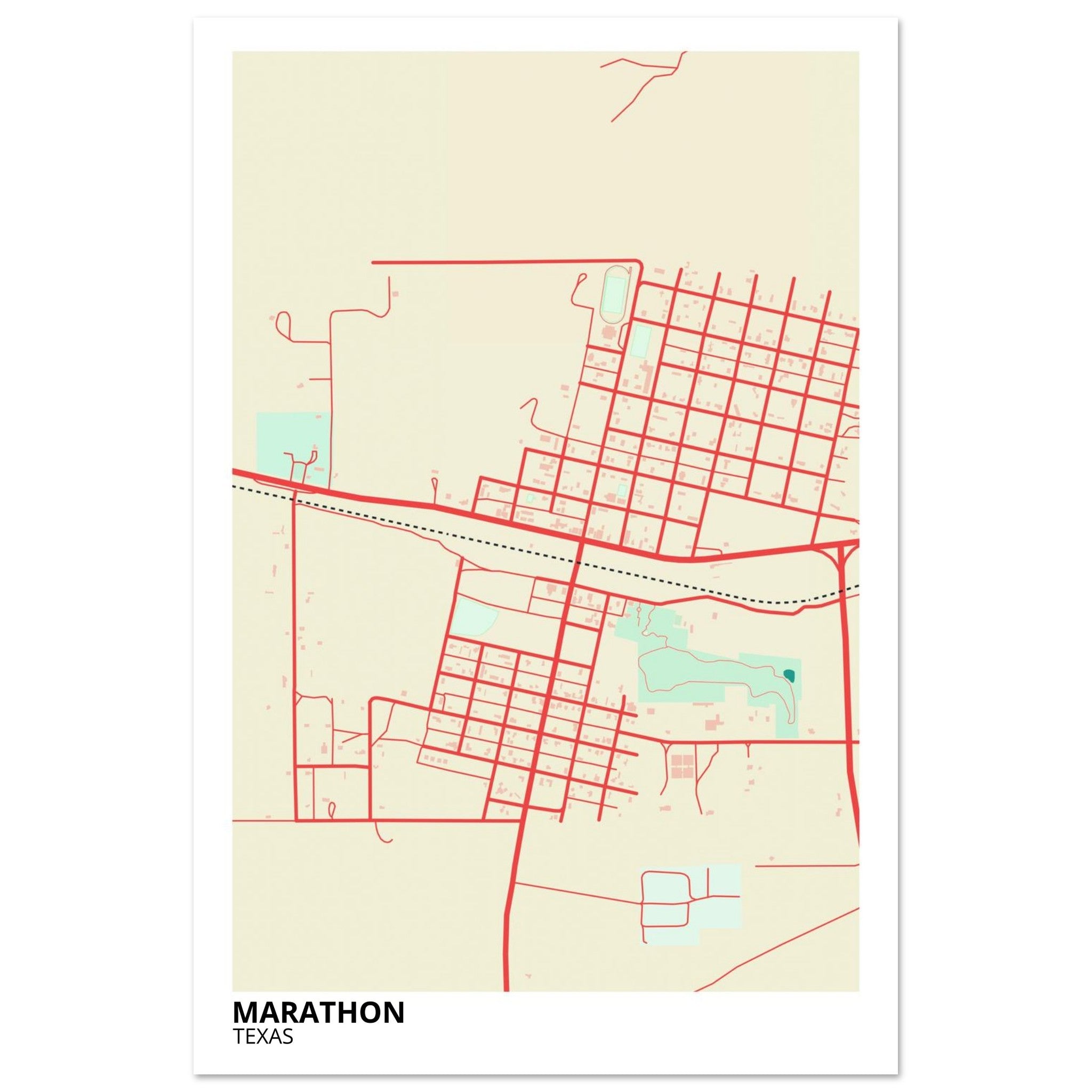 Marathon Texas City Map Poster | Custom Map Art Print - Ink And Atlas