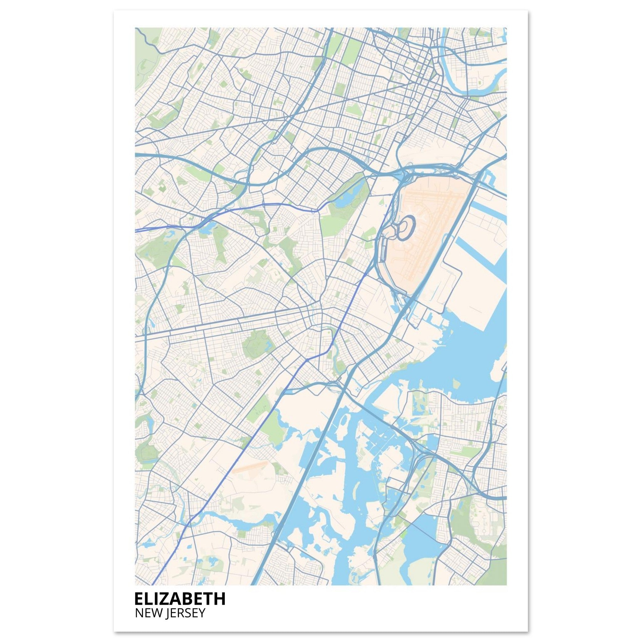 Elizabeth New Jersey City Map Poster | Custom Map Art Print - Ink And Atlas