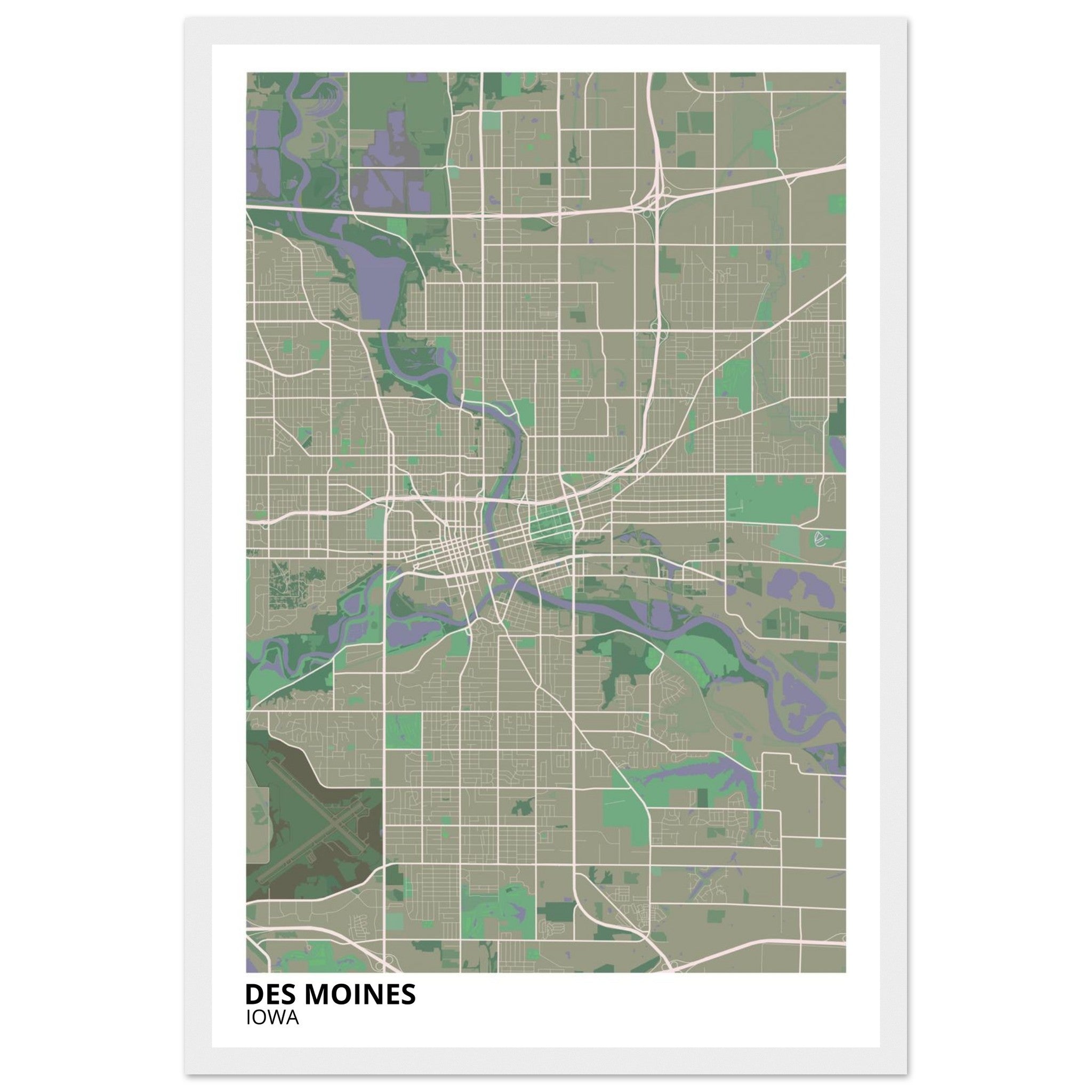 des moines map poster print