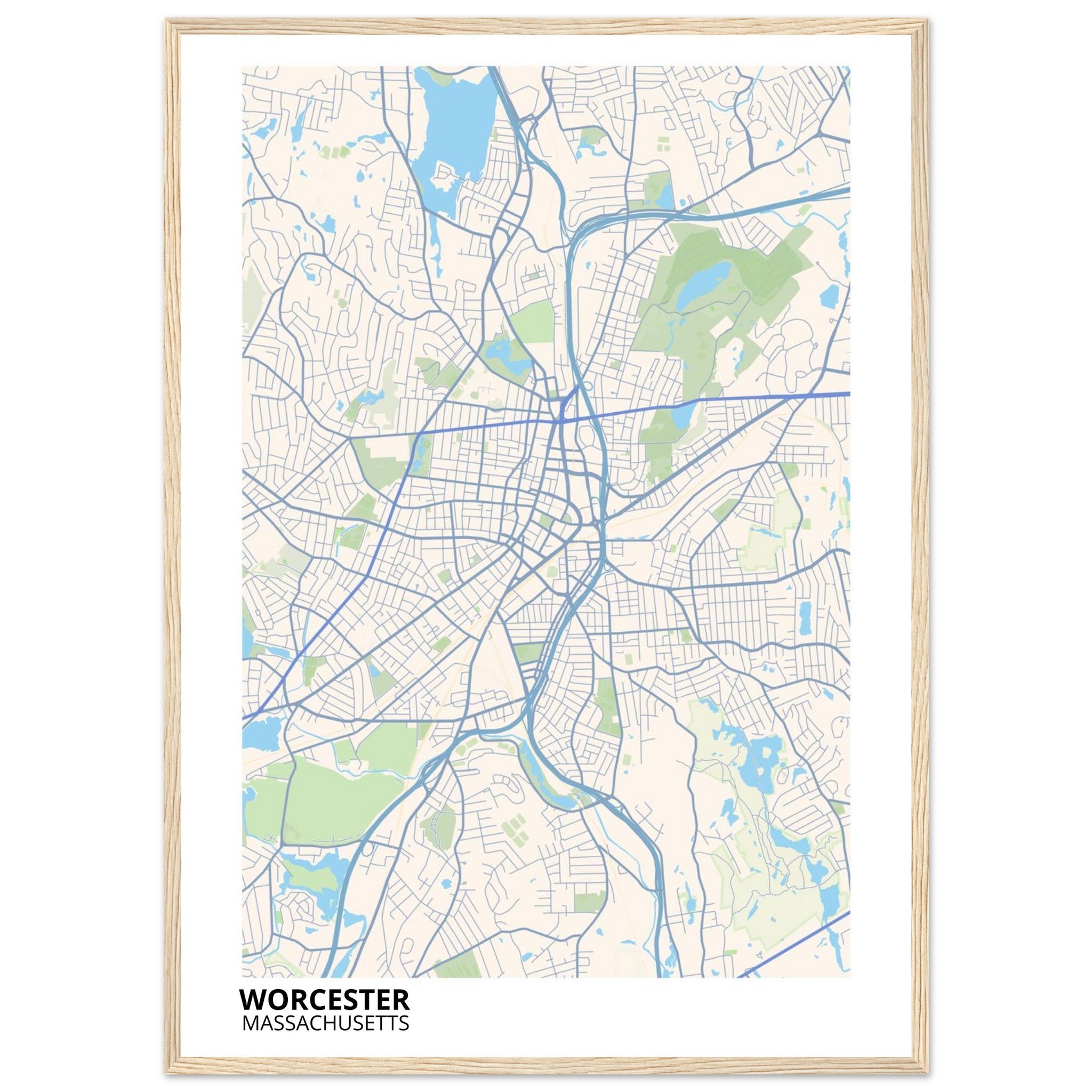 worcester map poster print