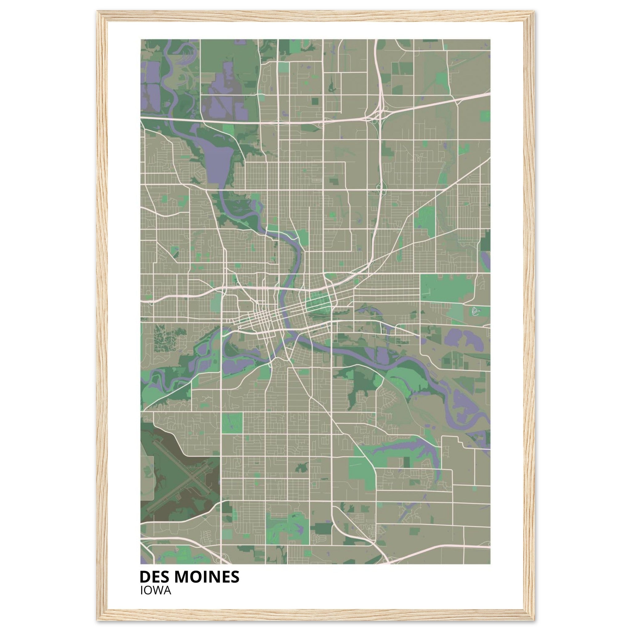 des moines map poster print