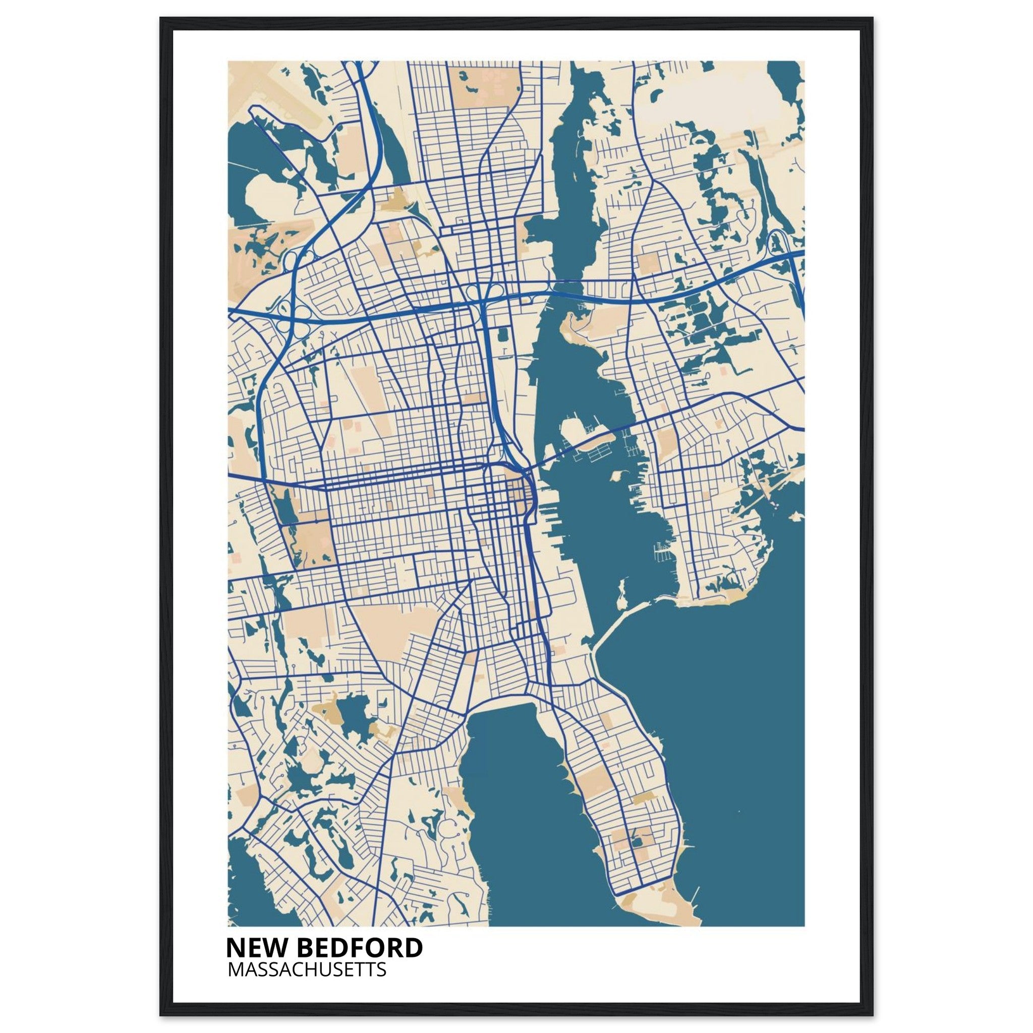 New Bedford Massachusetts City Map Poster | Custom Map Art Print - Ink And Atlas
