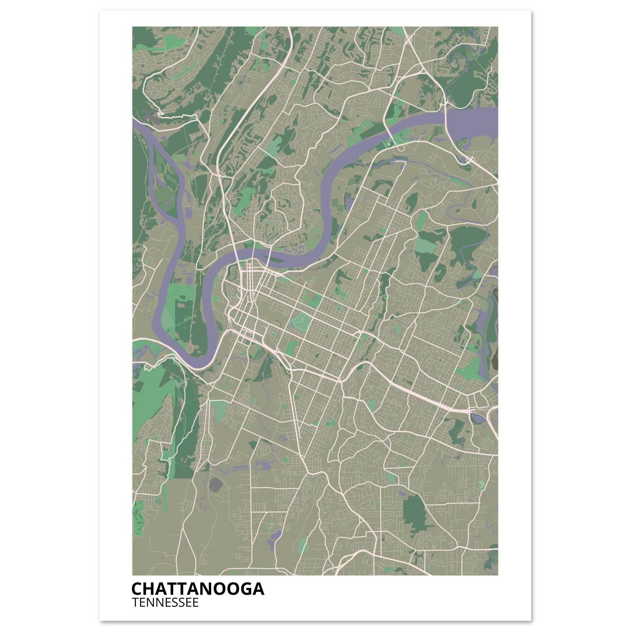 Chattanooga Tennessee City Map Poster | Custom Map Art Print - Ink And Atlas