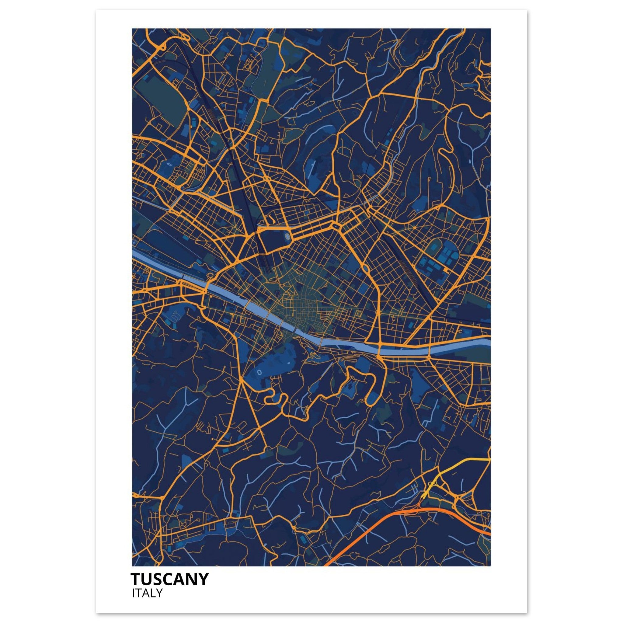 tuscany italy map poster print
