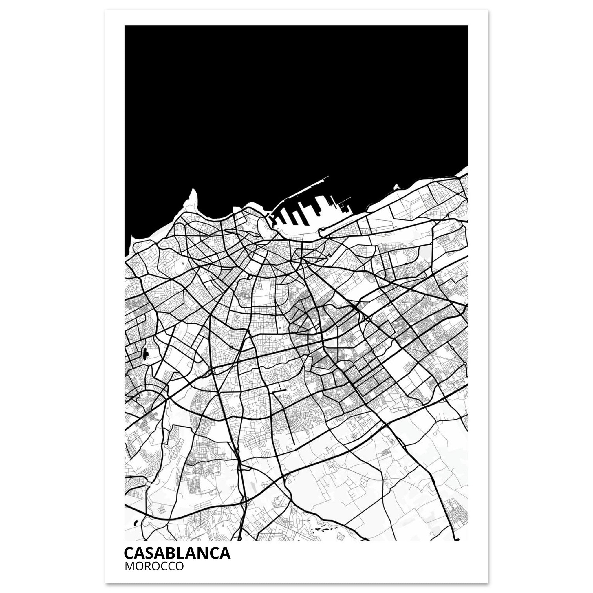 Casablanca Morocco City Map Poster | Custom Map Art Print - Ink And Atlas