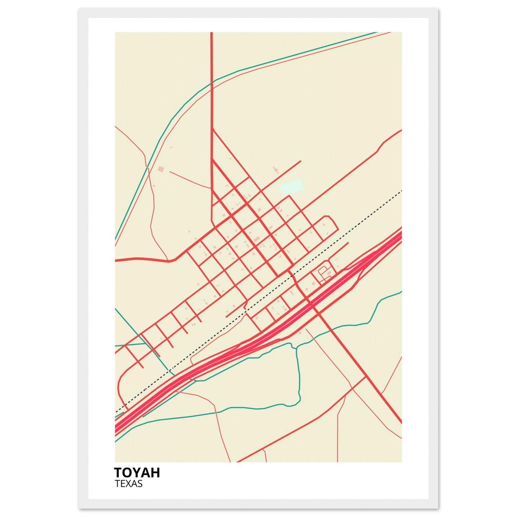 Toyah Texas City Map Poster | Custom Map Art Print - Ink And Atlas