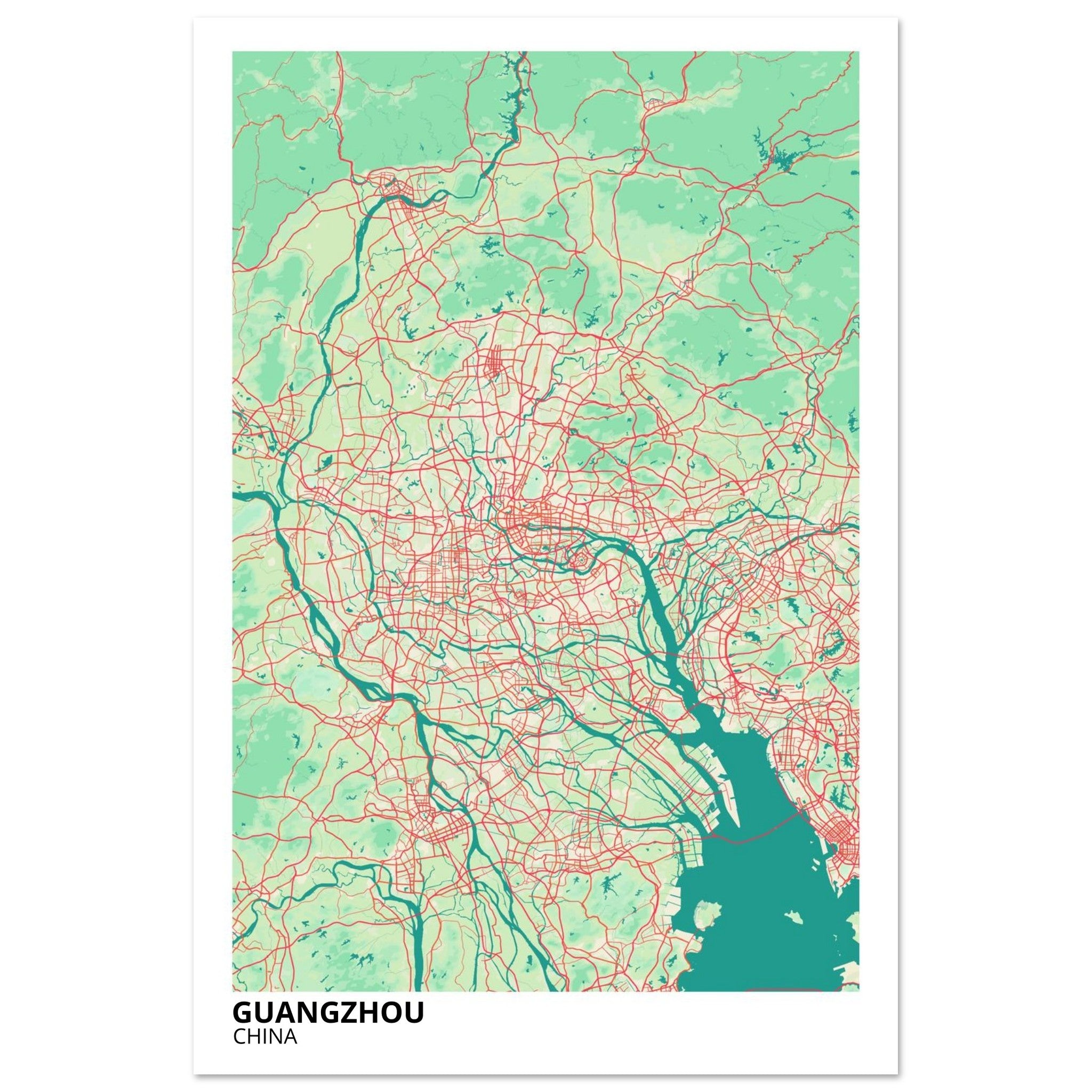 guangzhou china map poster print