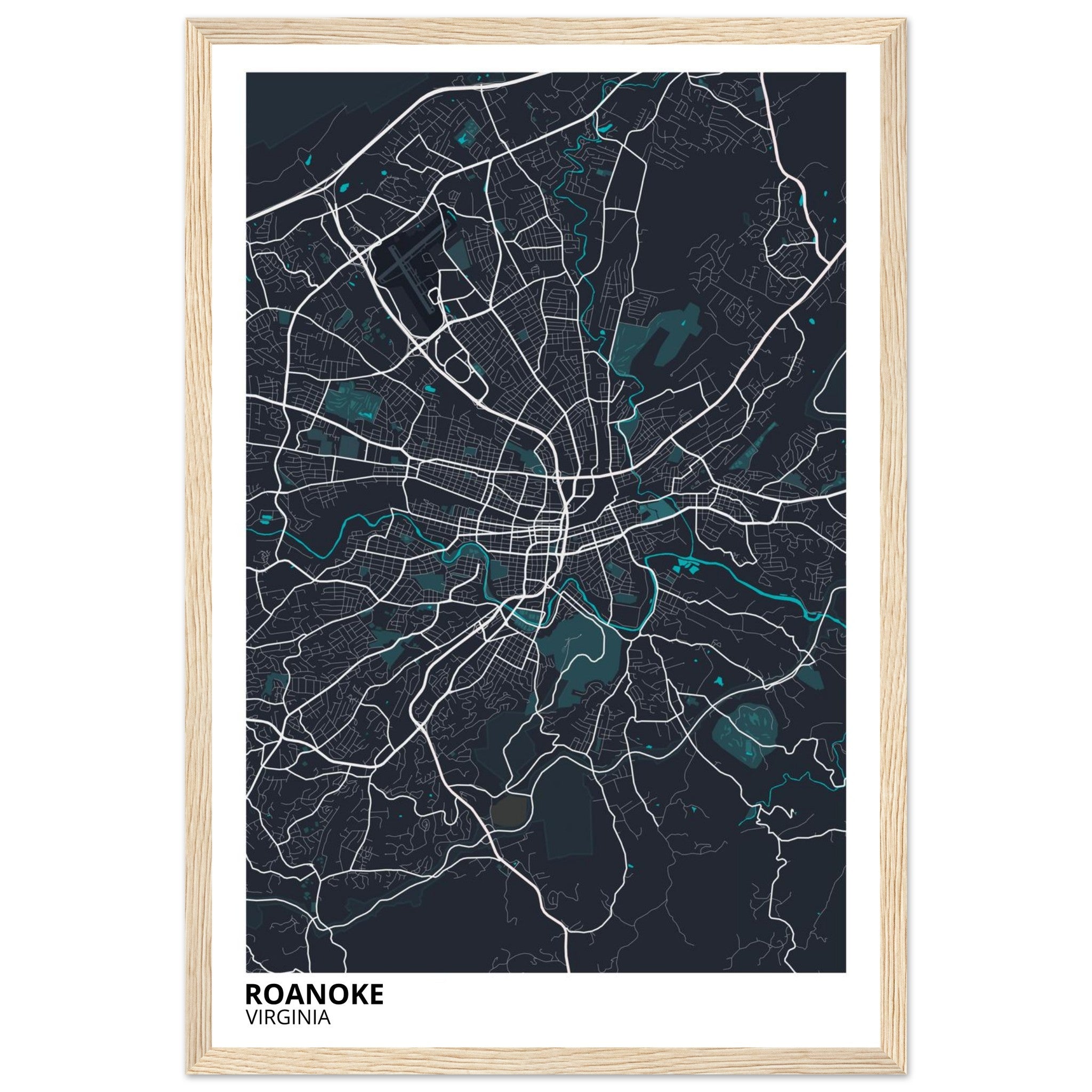 Roanoke Virginia City Map Poster | Custom Map Art Print - Ink And Atlas