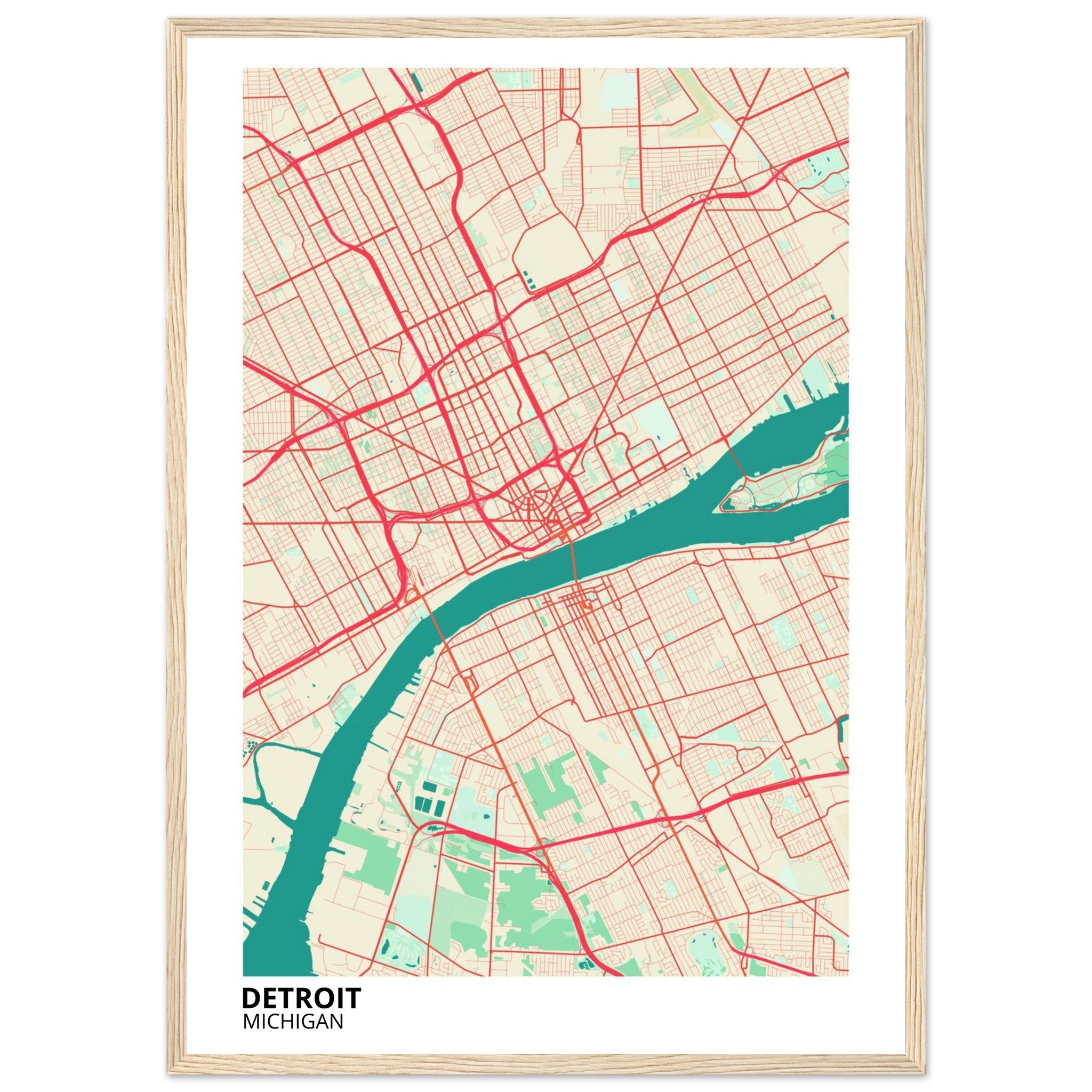 detroit map poster print