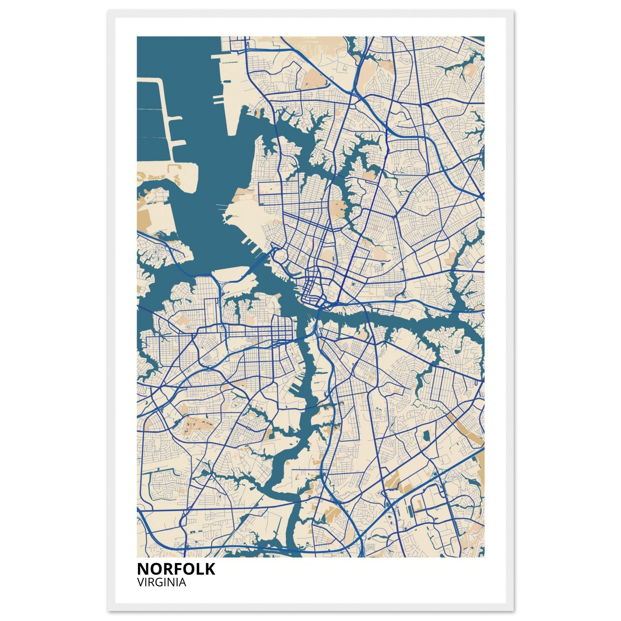 Norfolk Virginia City Map Poster | Custom Map Art Print - Ink And Atlas