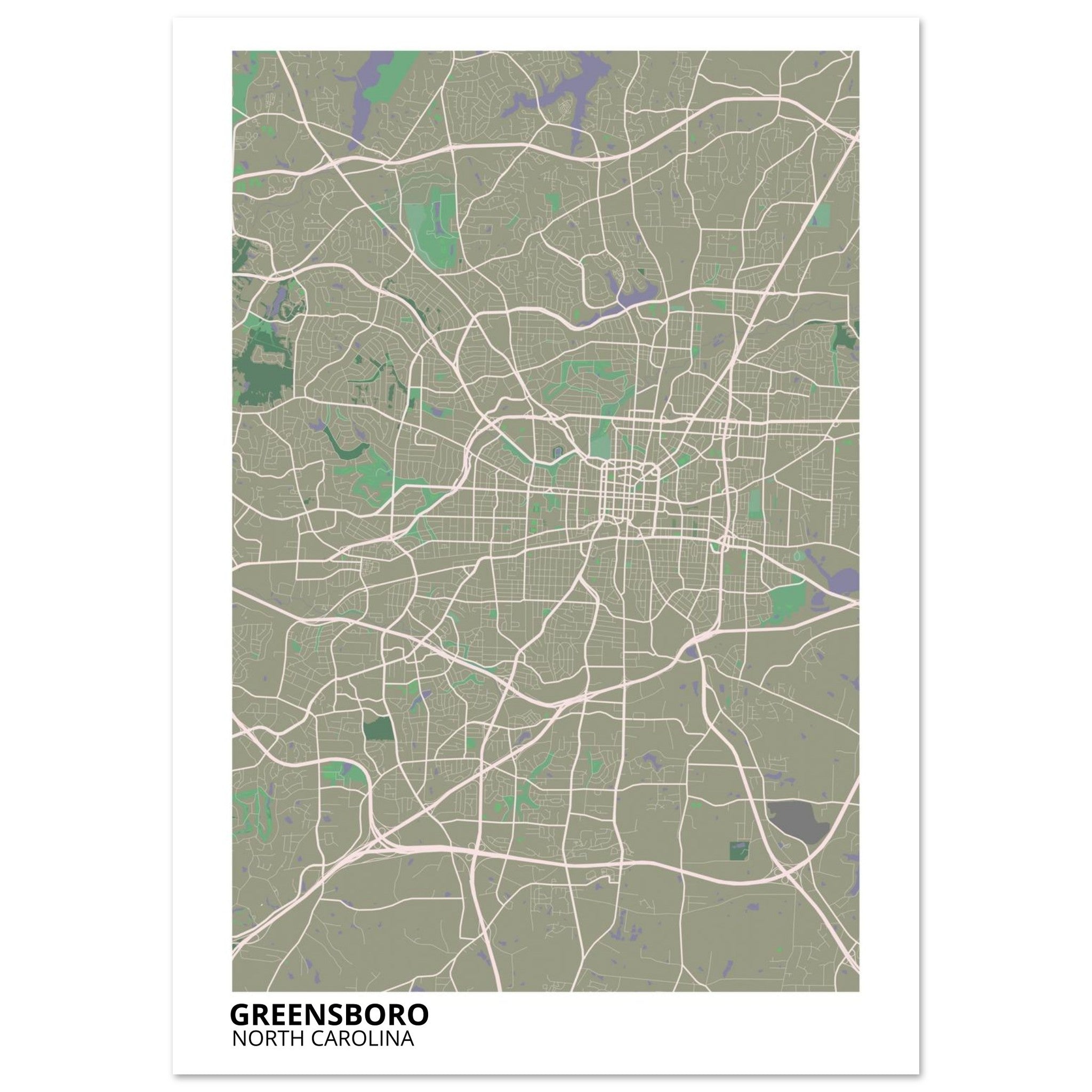 Greensboro North Carolina City Map Poster | Custom Map Art Print - Ink And Atlas