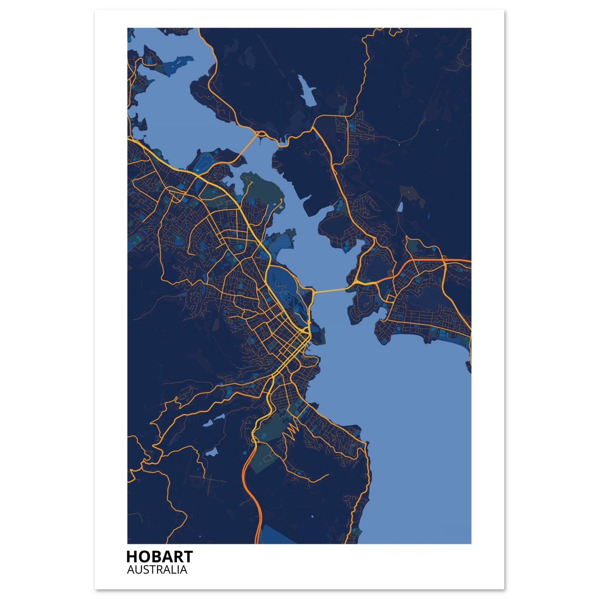 Hobart Australia City Map Poster | Custom Map Art Print - Ink And Atlas