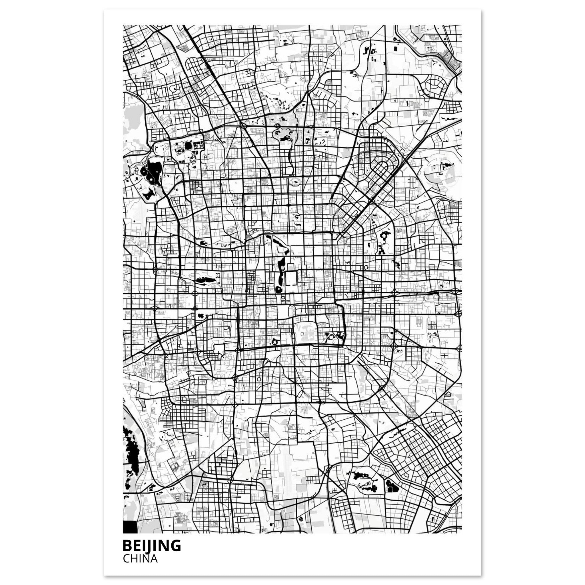 beijing china map poster print