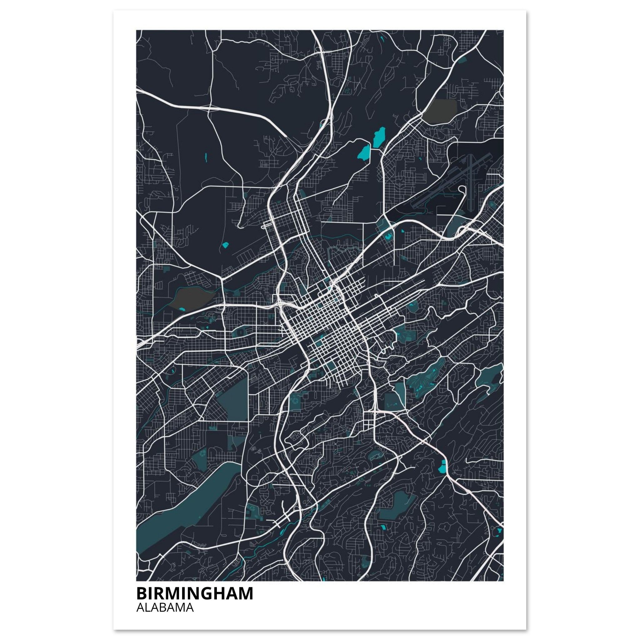 birmingham map poster print