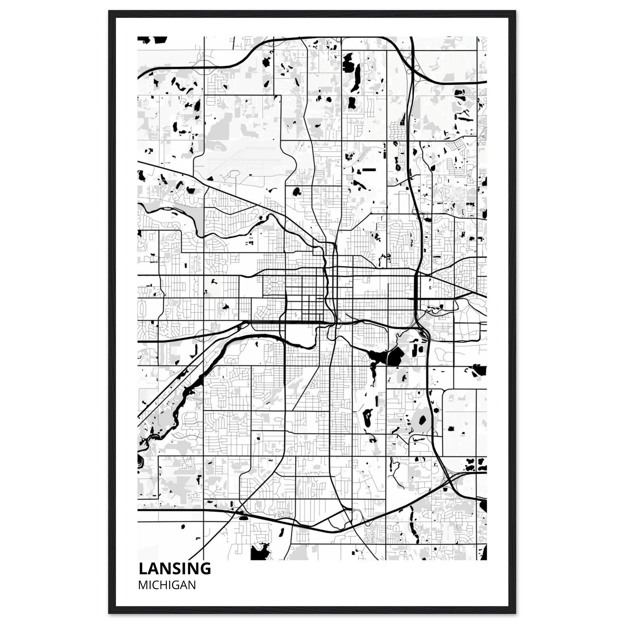 lansing map poster print