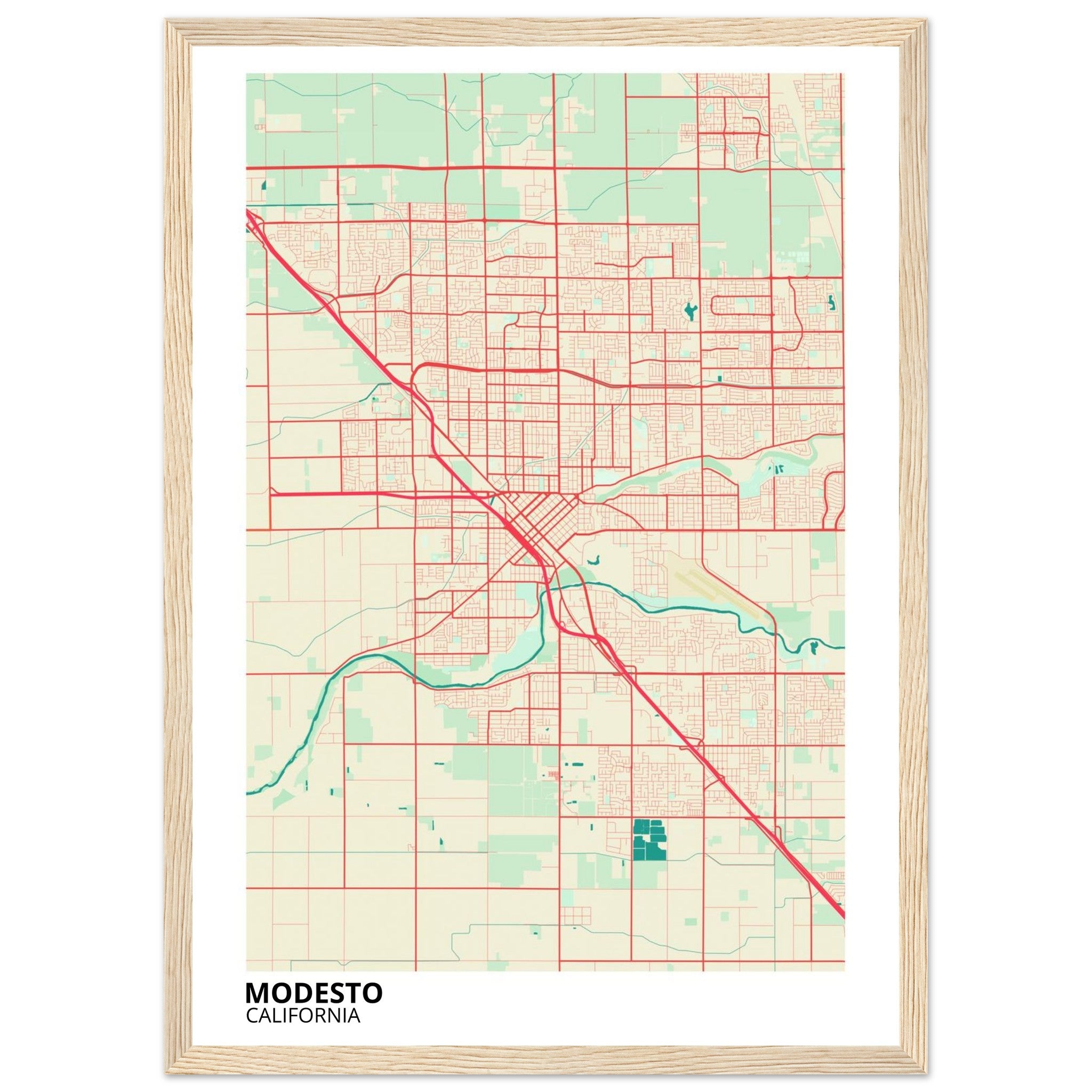 Modesto California City Map Poster | Custom Map Art Print - Ink And Atlas