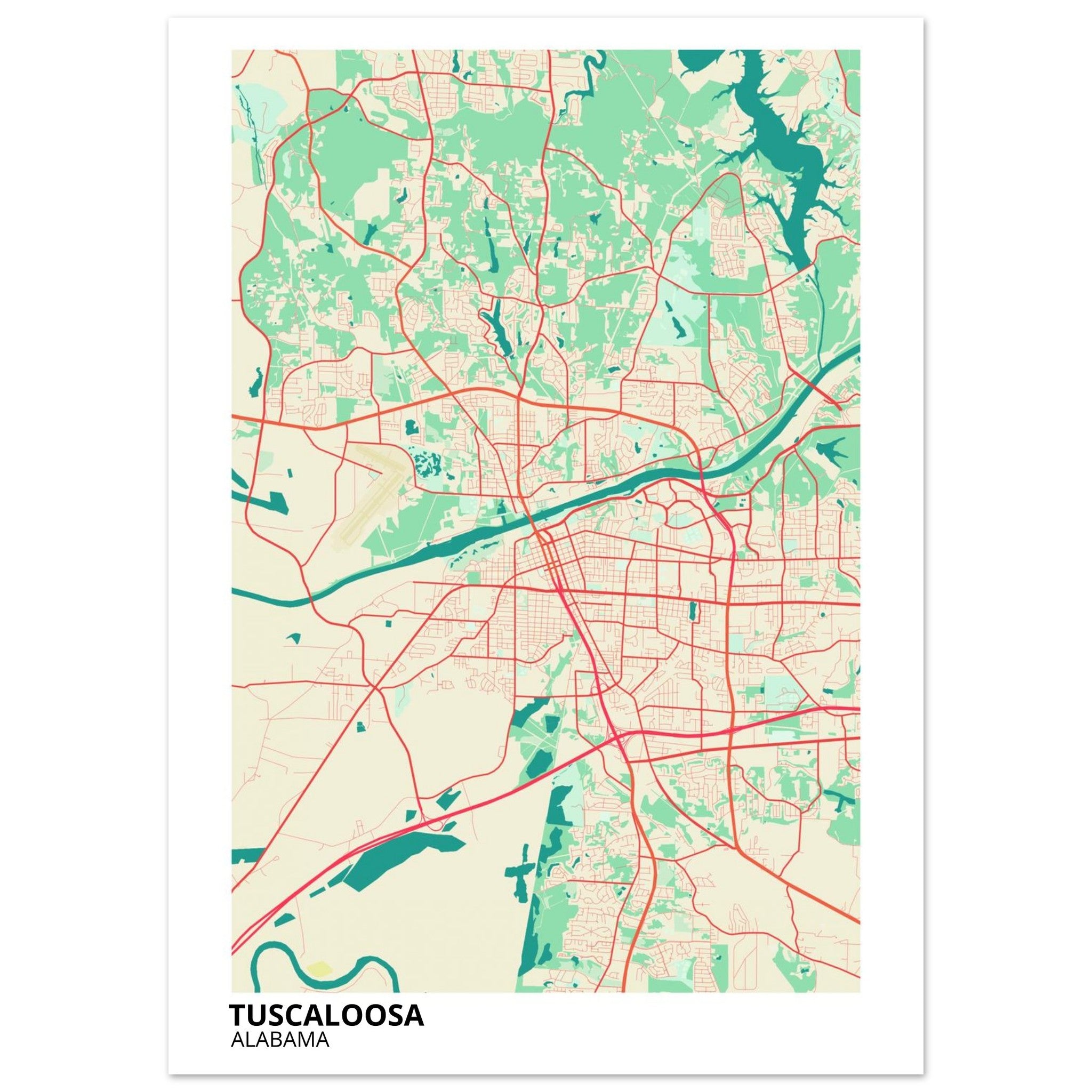 Tuscaloosa Alabama City Map Poster | Custom Map Art Print - Ink And Atlas