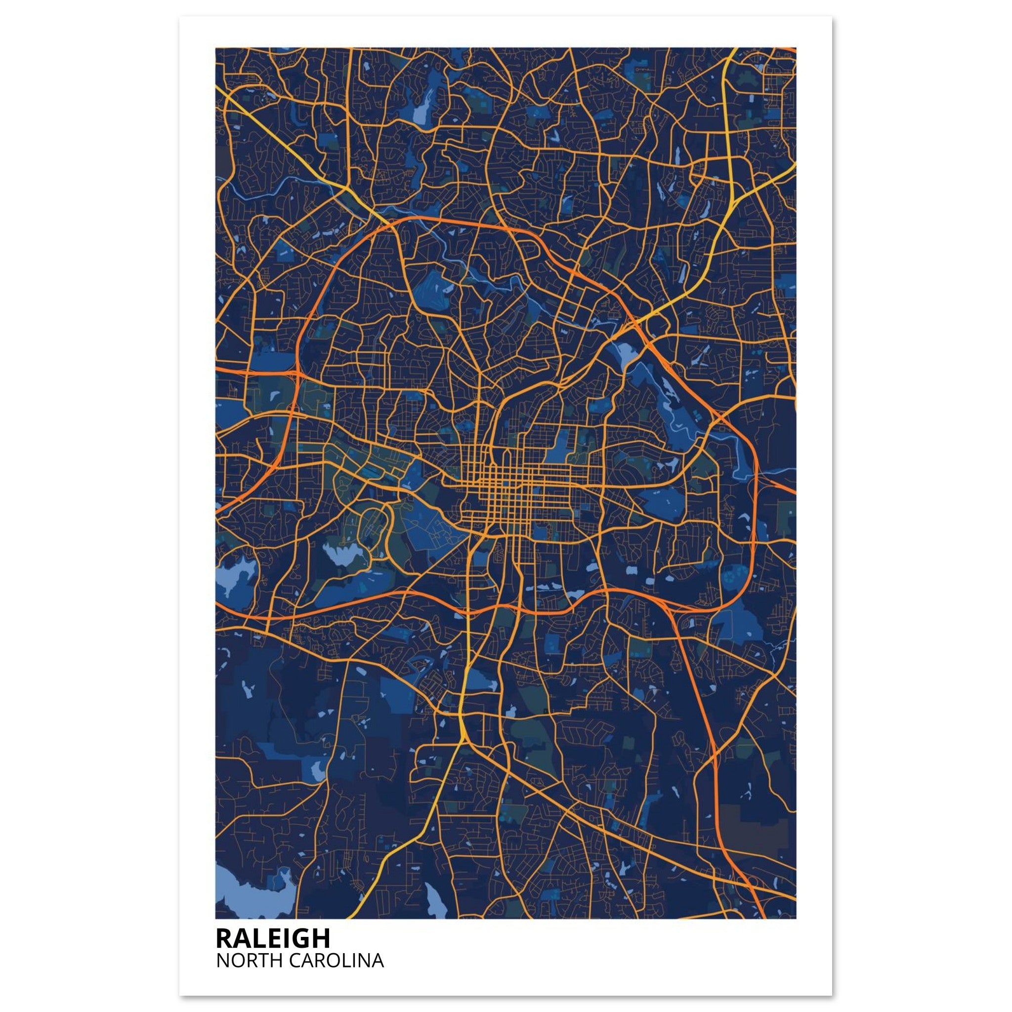 raleigh map poster print