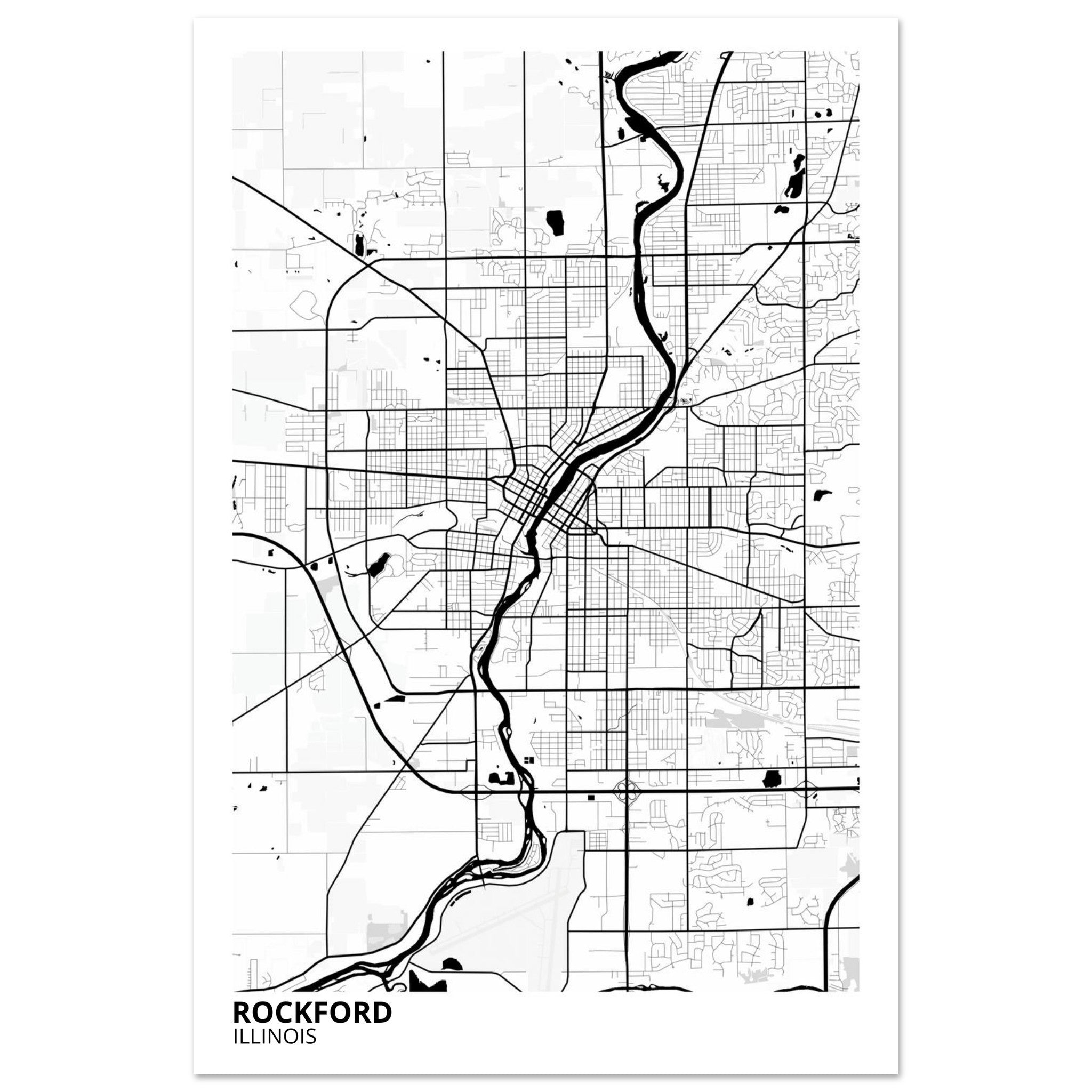 Rockford Illinois City Map Poster | Custom Map Art Print - Ink And Atlas