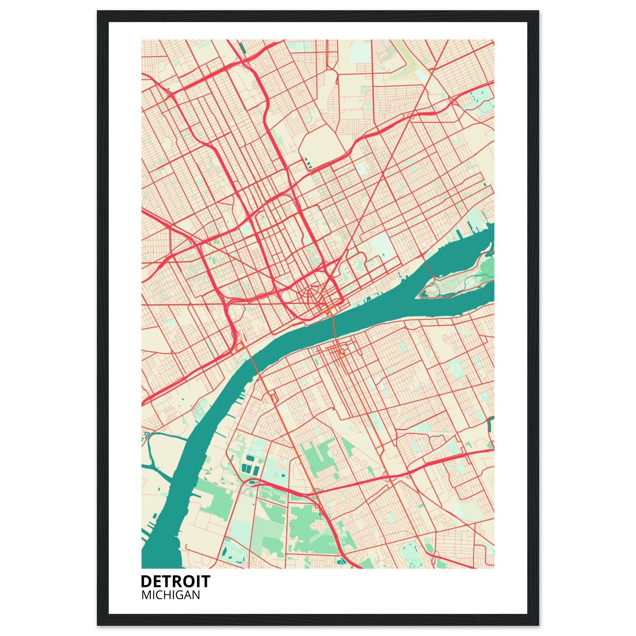 detroit map poster print