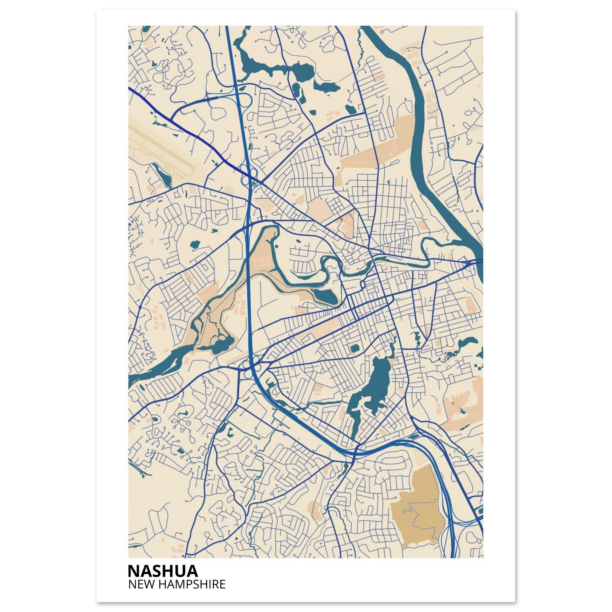 Nashua New Hampshire City Map Poster | Custom Map Art Print - Ink And Atlas