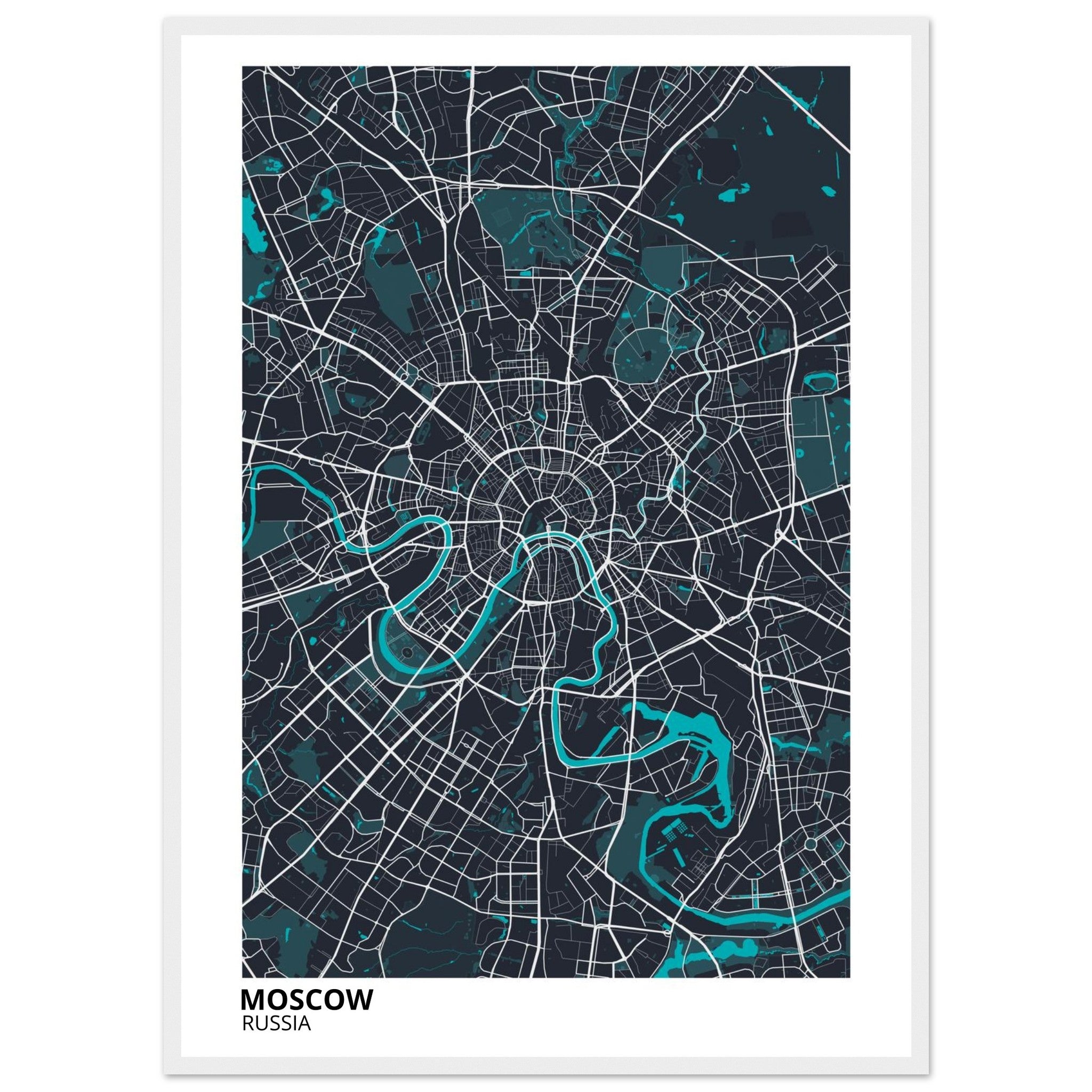 moscow russia map poster print