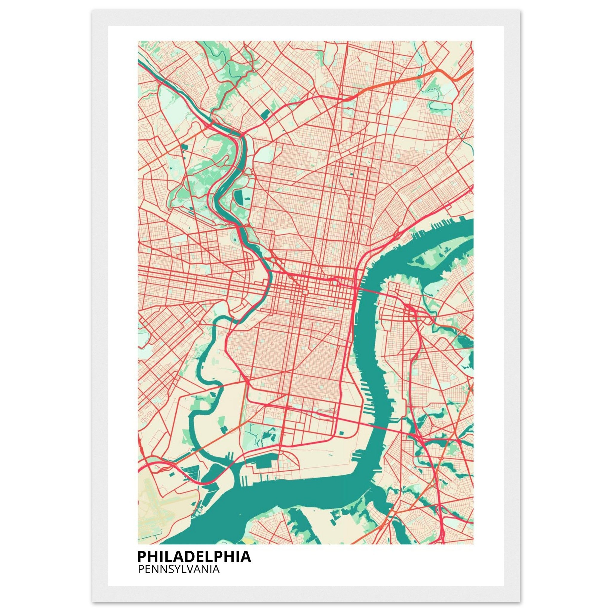 philadelphia map poster print