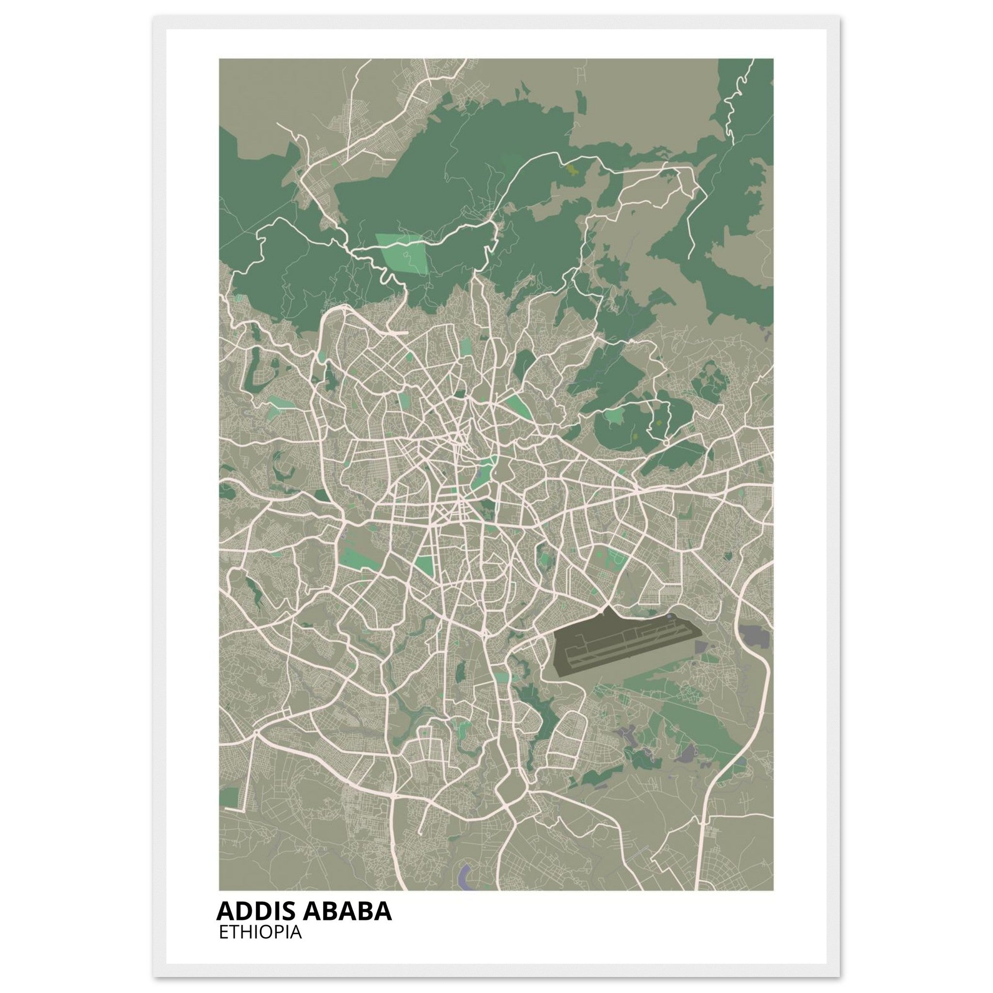 Addis Ababa Ethiopia City Map Poster | Custom Map Art Print - Ink And Atlas