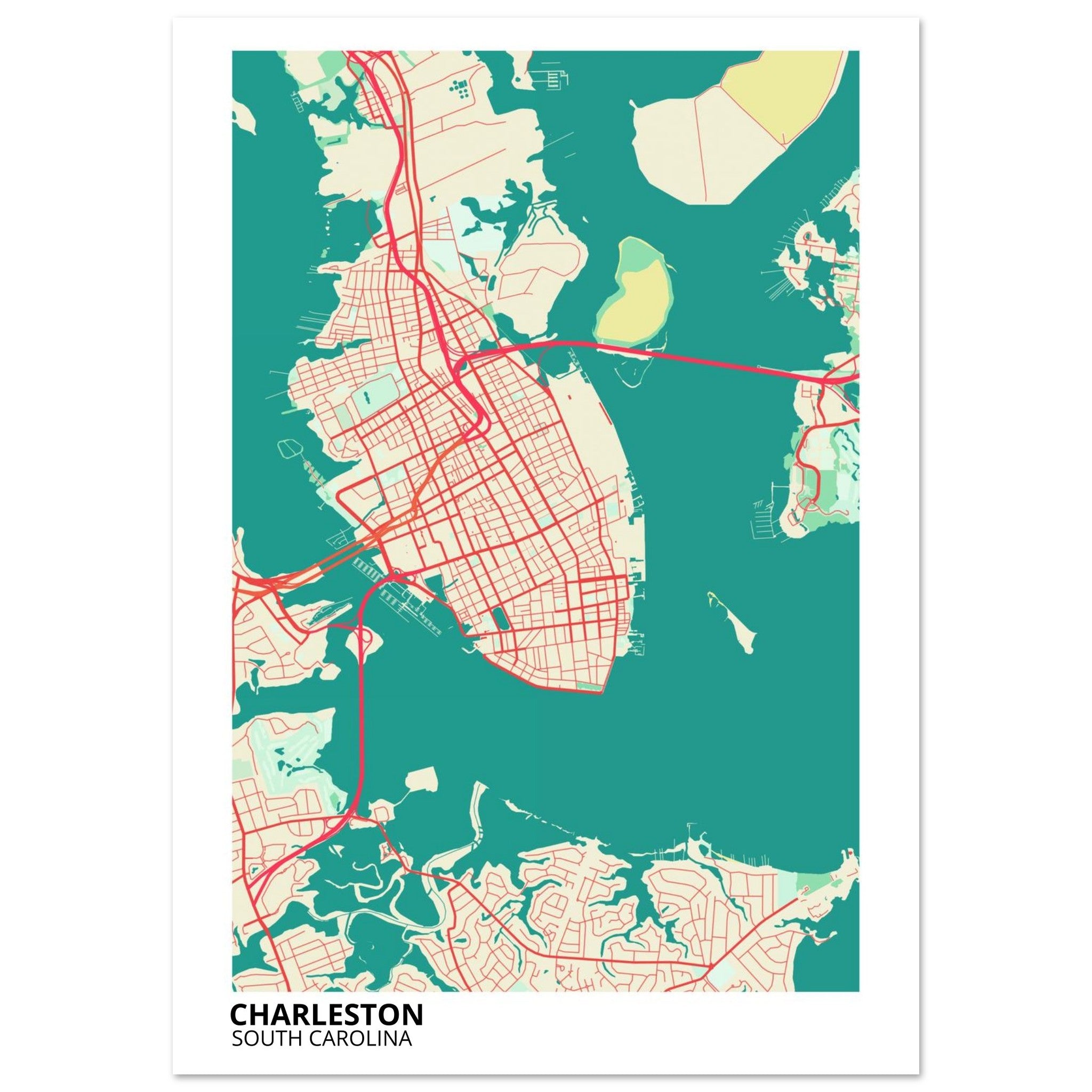 charleston map poster print