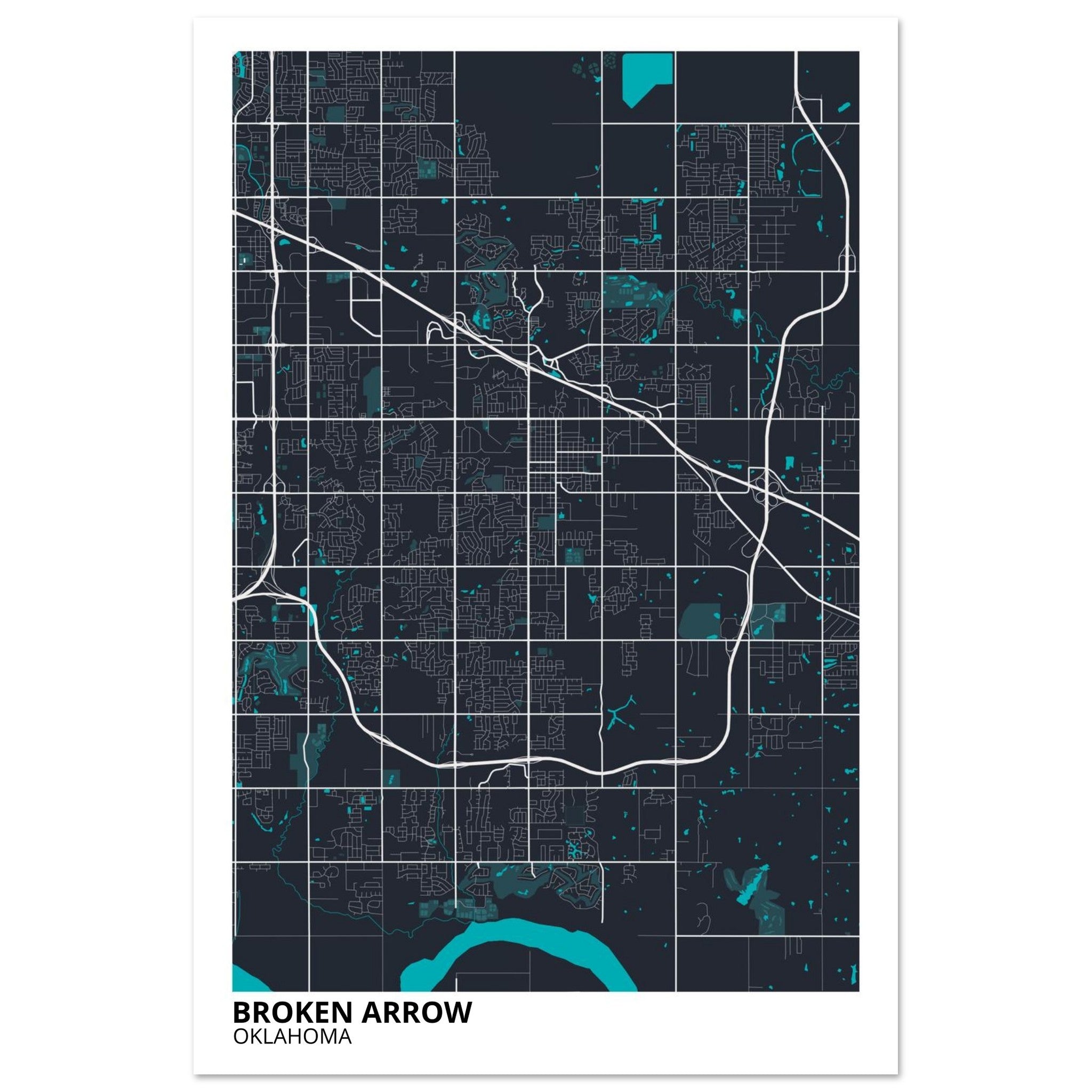 Broken Arrow Oklahoma City Map Poster | Custom Map Art Print - Ink And Atlas