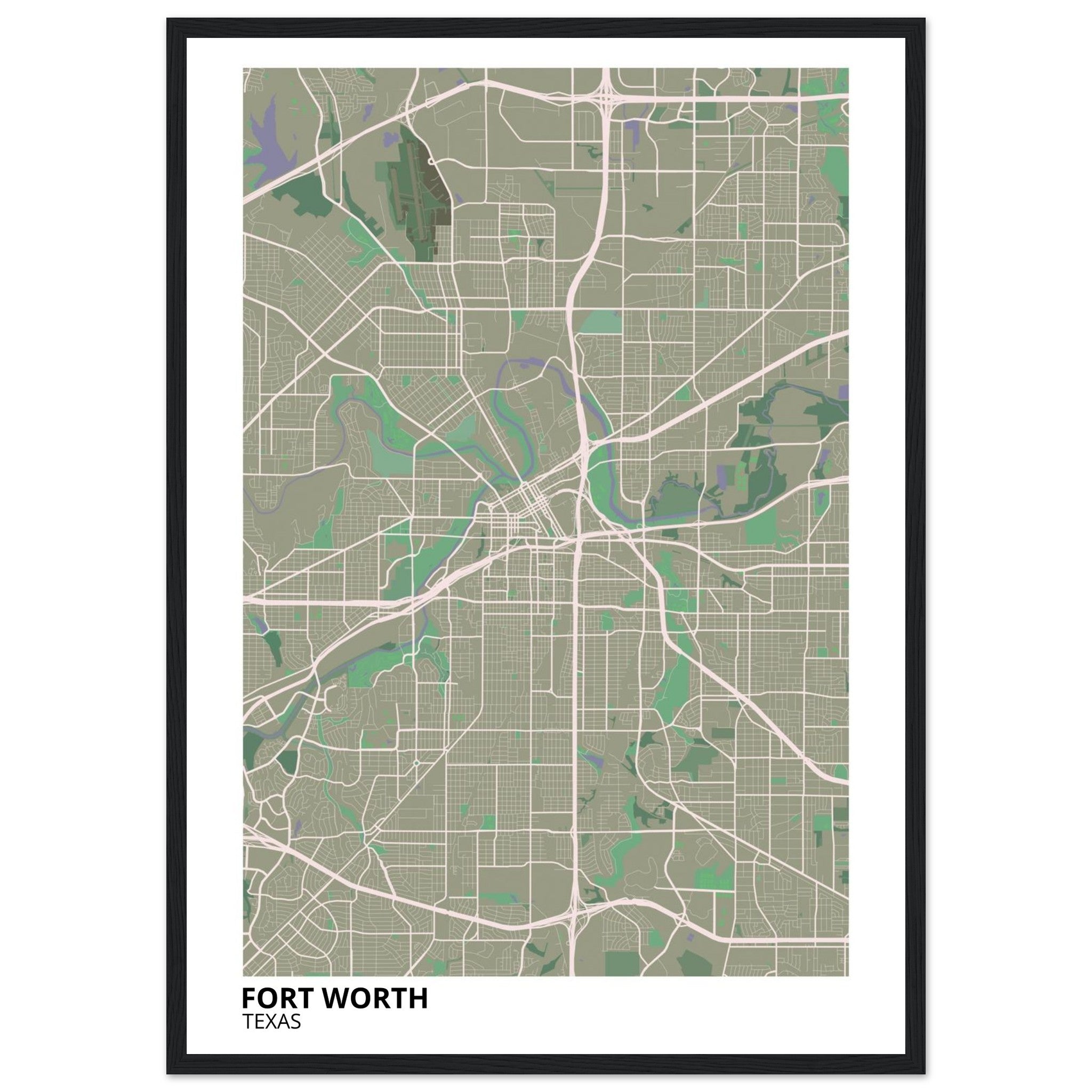 fort worth map poster print