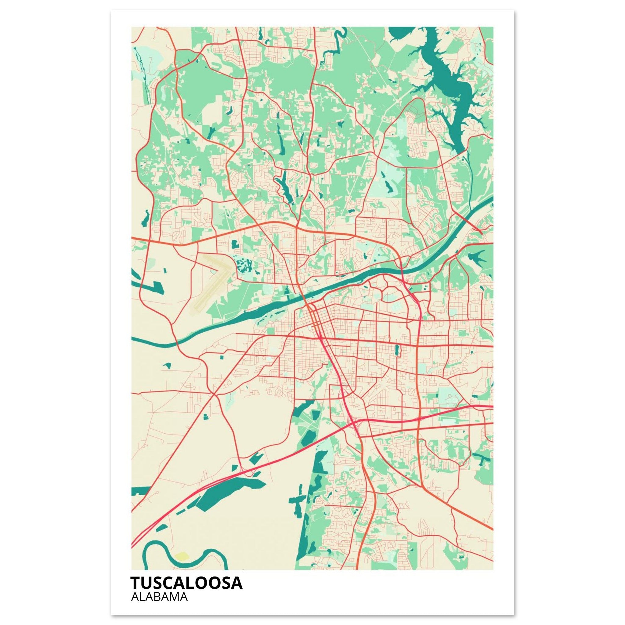 Tuscaloosa Alabama City Map Poster | Custom Map Art Print - Ink And Atlas