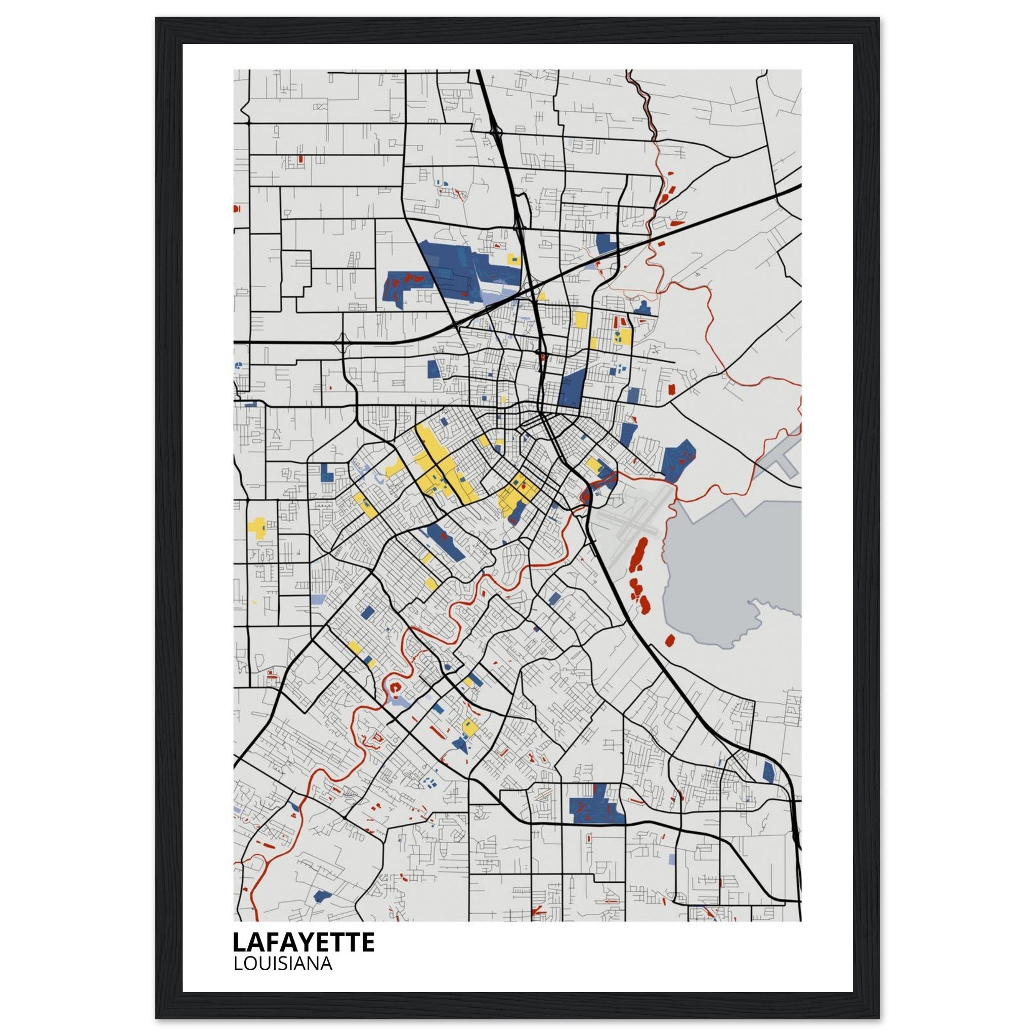 Lafayette Louisiana City Map Poster | Custom Map Art Print - Ink And Atlas