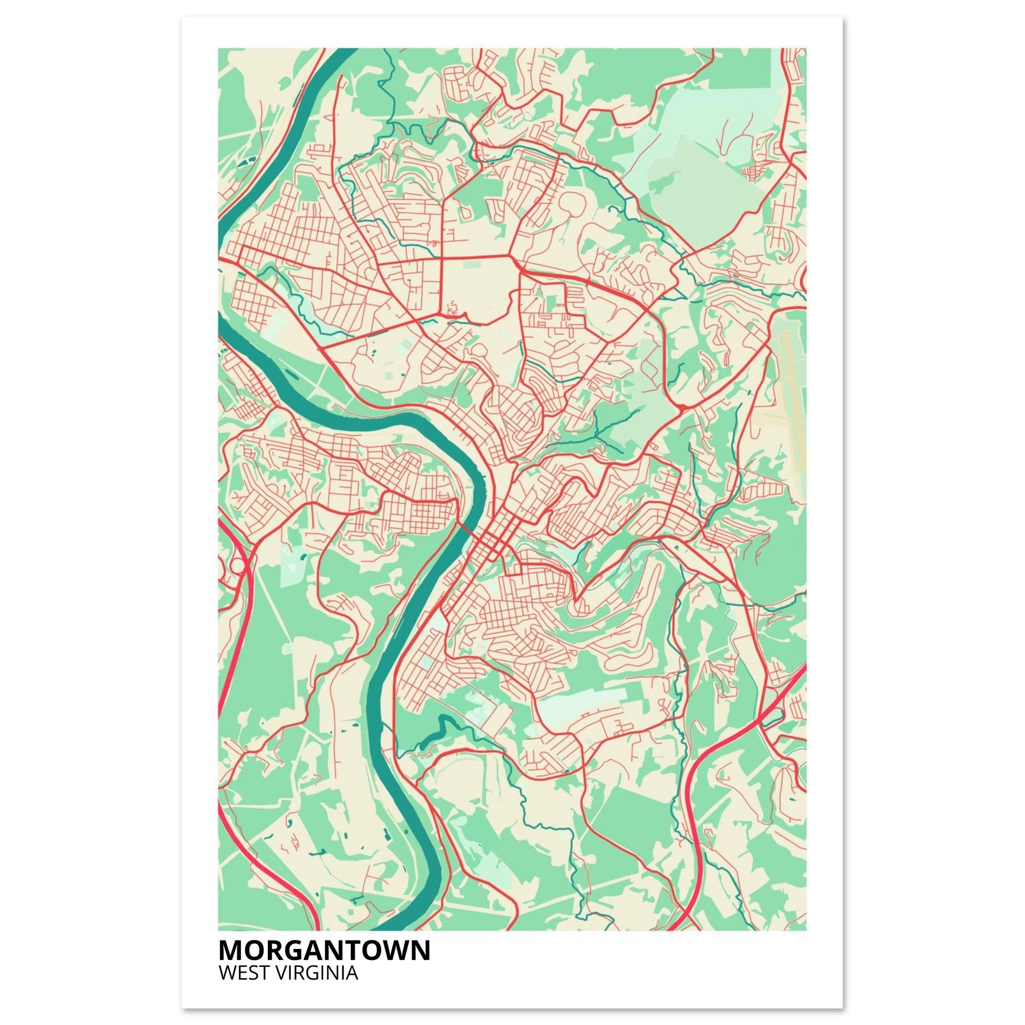 Morgantown West Virginia City Map Poster | Custom Map Art Print - Ink And Atlas