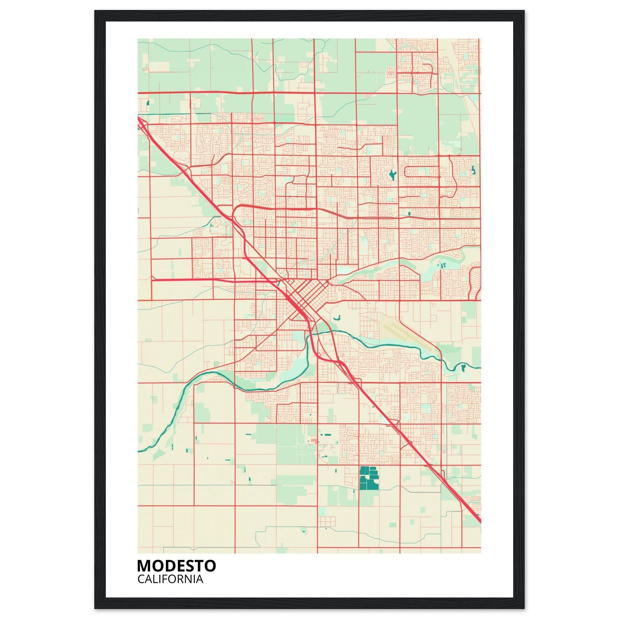 Modesto California City Map Poster | Custom Map Art Print - Ink And Atlas