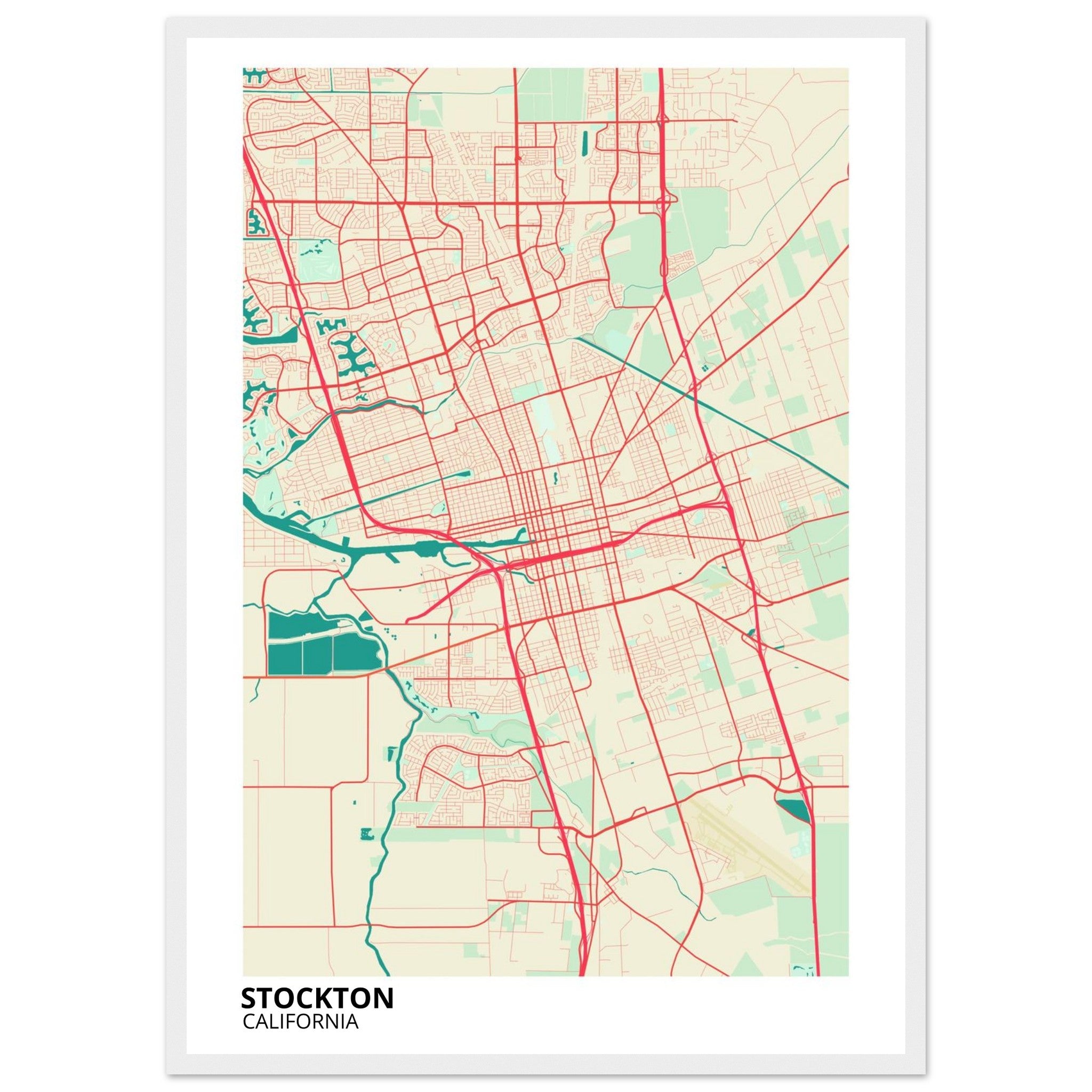 Stockton California City Map Poster | Custom Map Art Print - Ink And Atlas