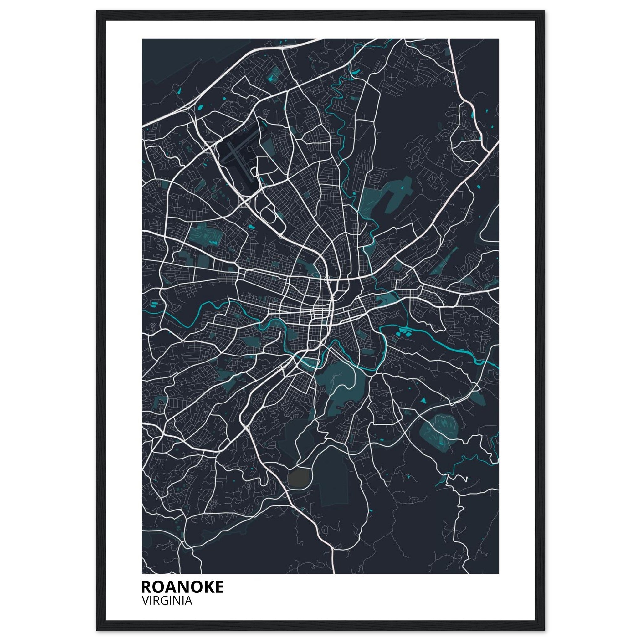 Roanoke Virginia City Map Poster | Custom Map Art Print - Ink And Atlas