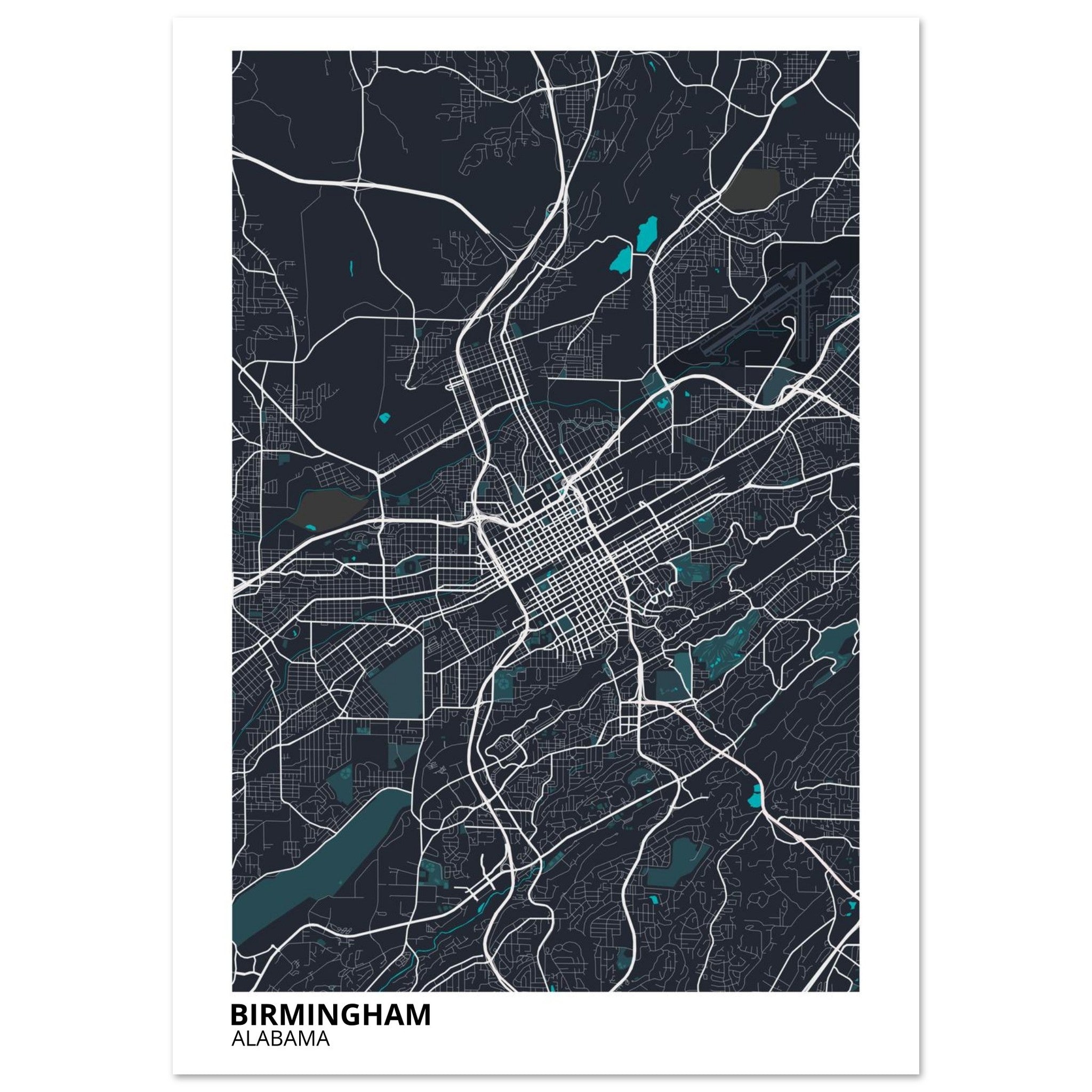birmingham map poster print