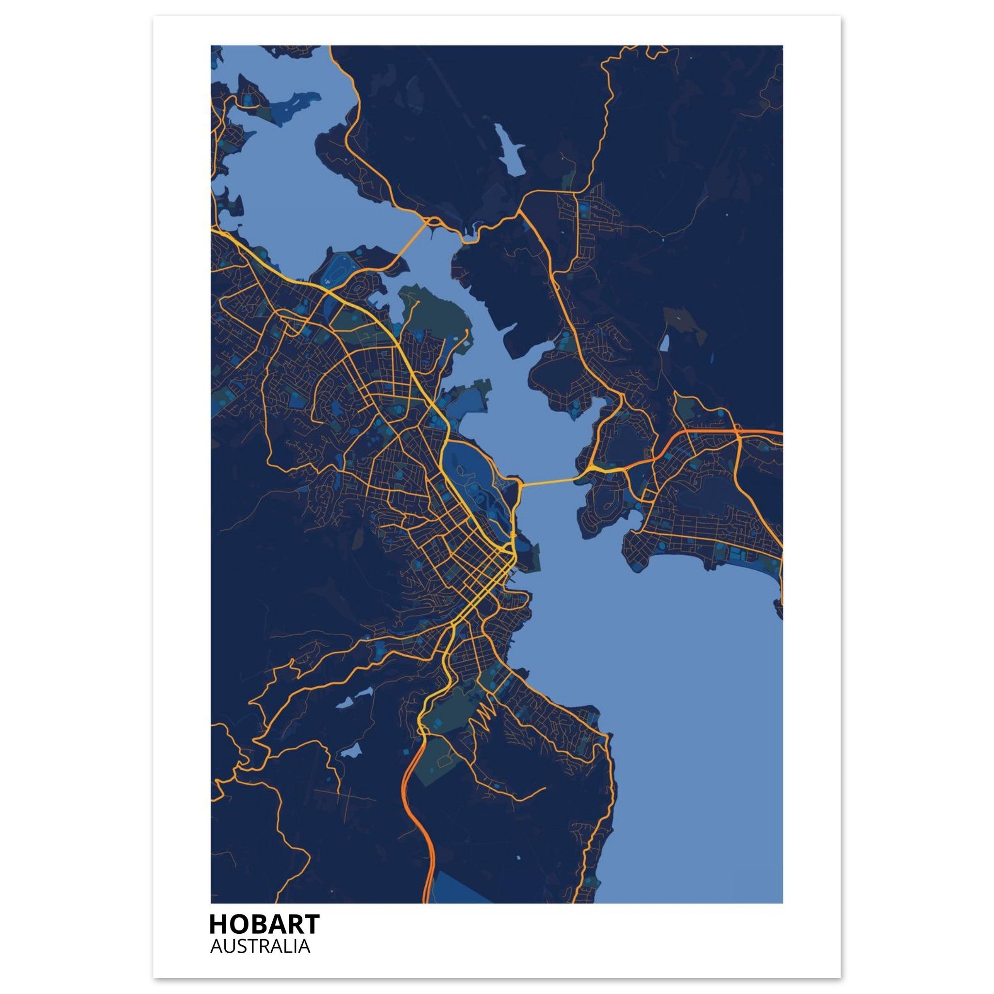 Hobart Australia City Map Poster | Custom Map Art Print - Ink And Atlas