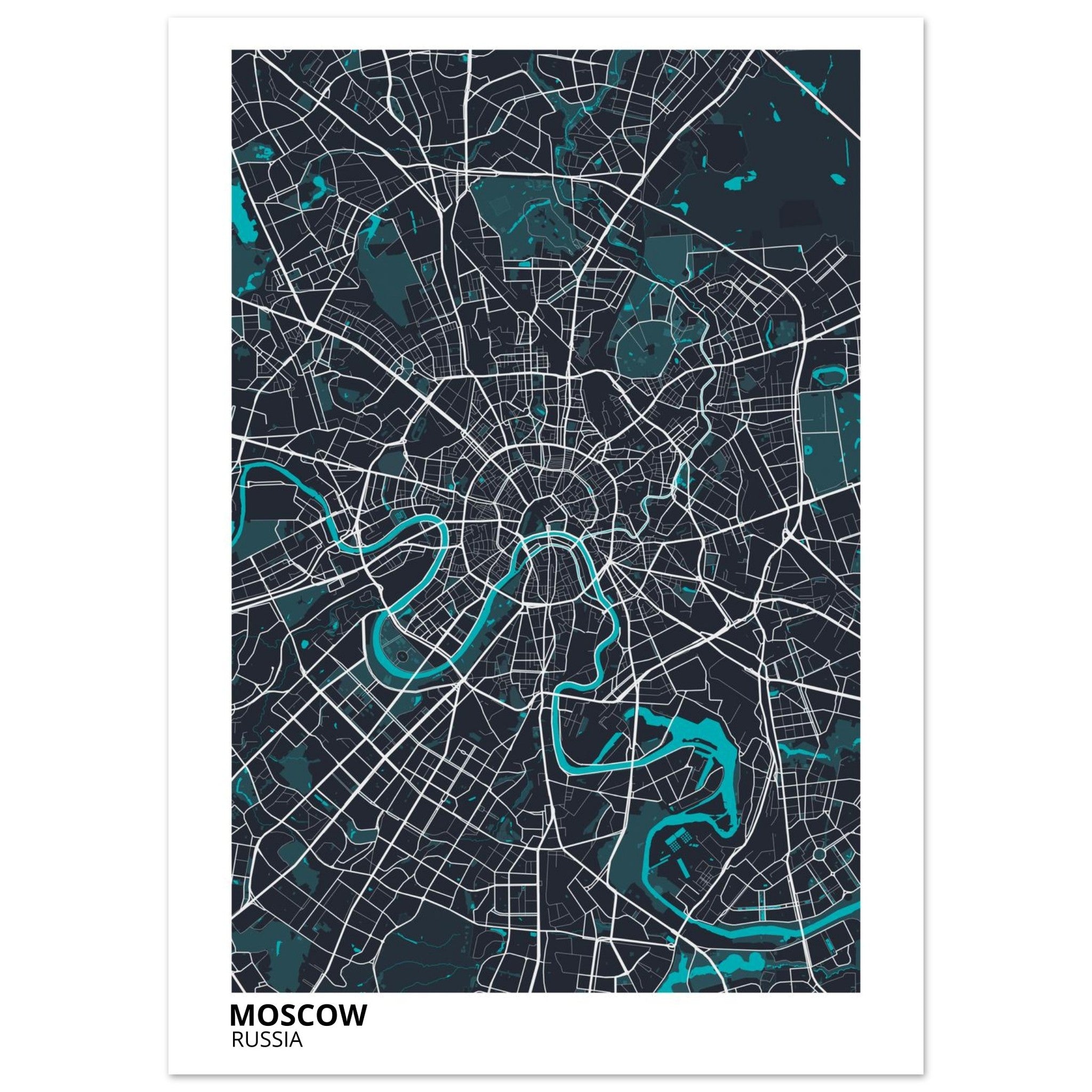 moscow russia map poster print