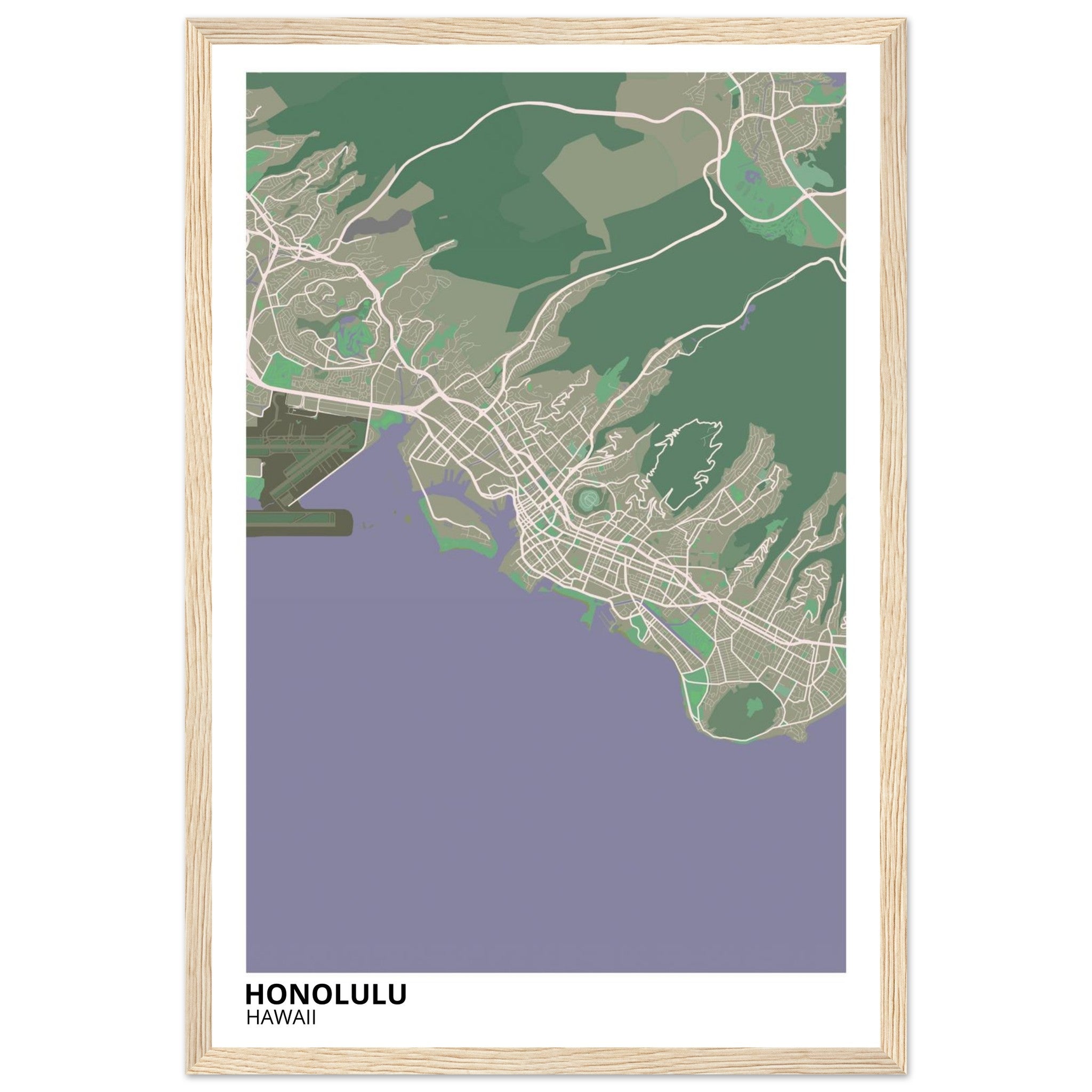 honolulu map poster print
