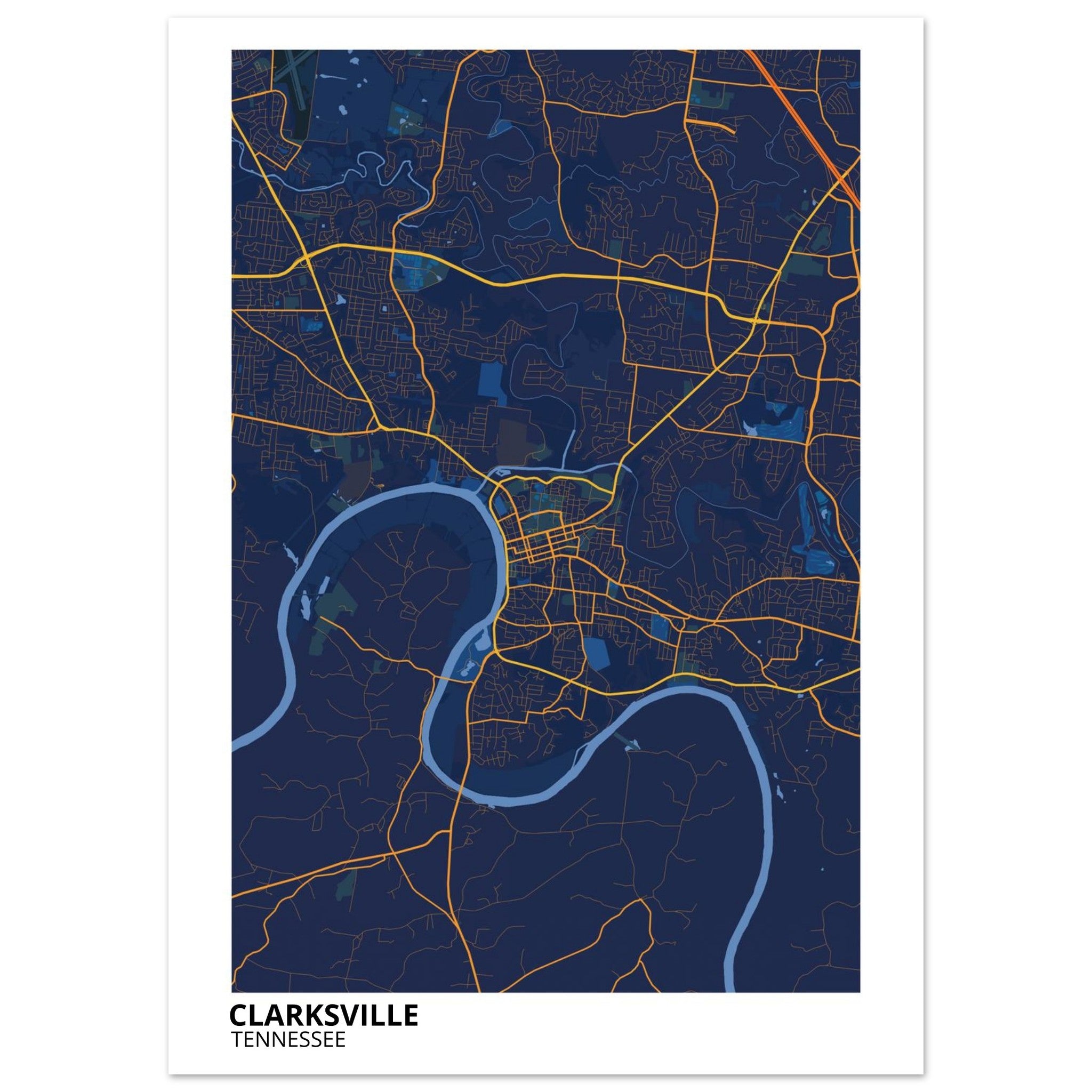 Clarksville Tennessee City Map Poster | Custom Map Art Print - Ink And Atlas