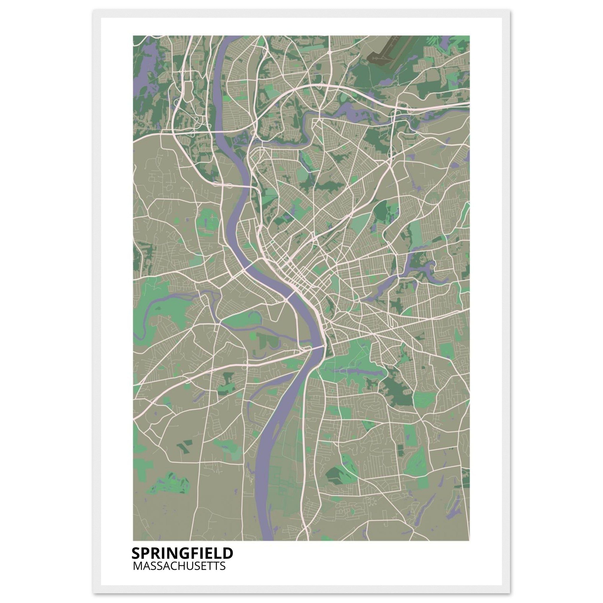 Springfield Massachusetts City Map Poster | Custom Map Art Print - Ink And Atlas